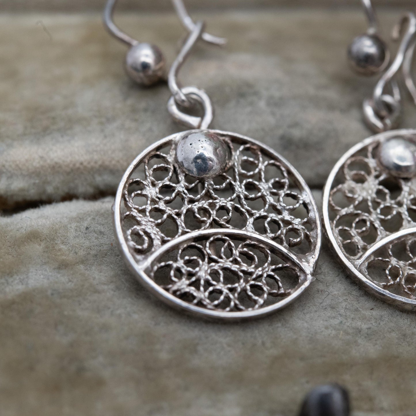 Vintage Sterling Silver Square Filigree Circle Drop Earrings - Ornate Openwork Design | Gift for Her