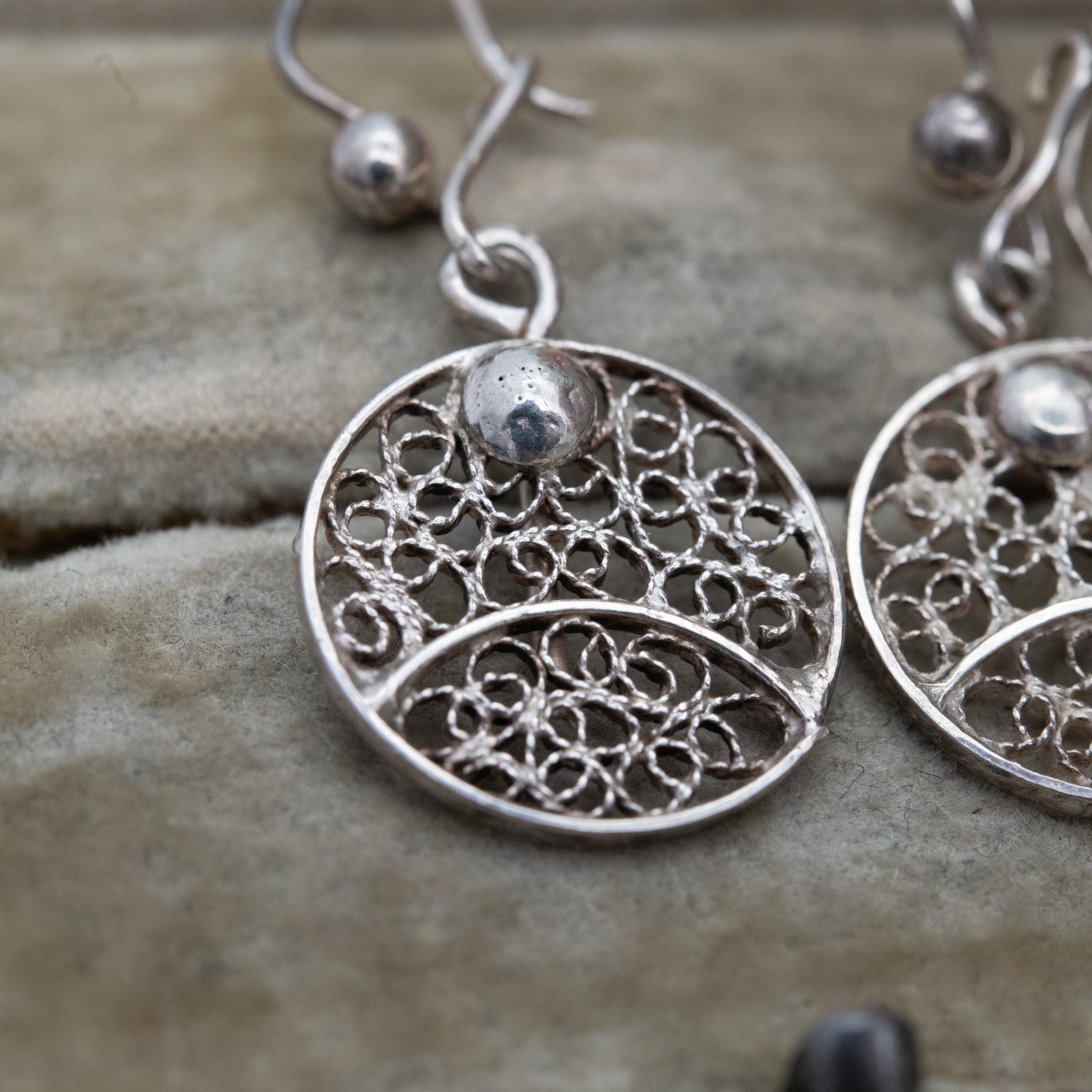 Vintage Sterling Silver Square Filigree Circle Drop Earrings - Ornate Openwork Design | Gift for Her