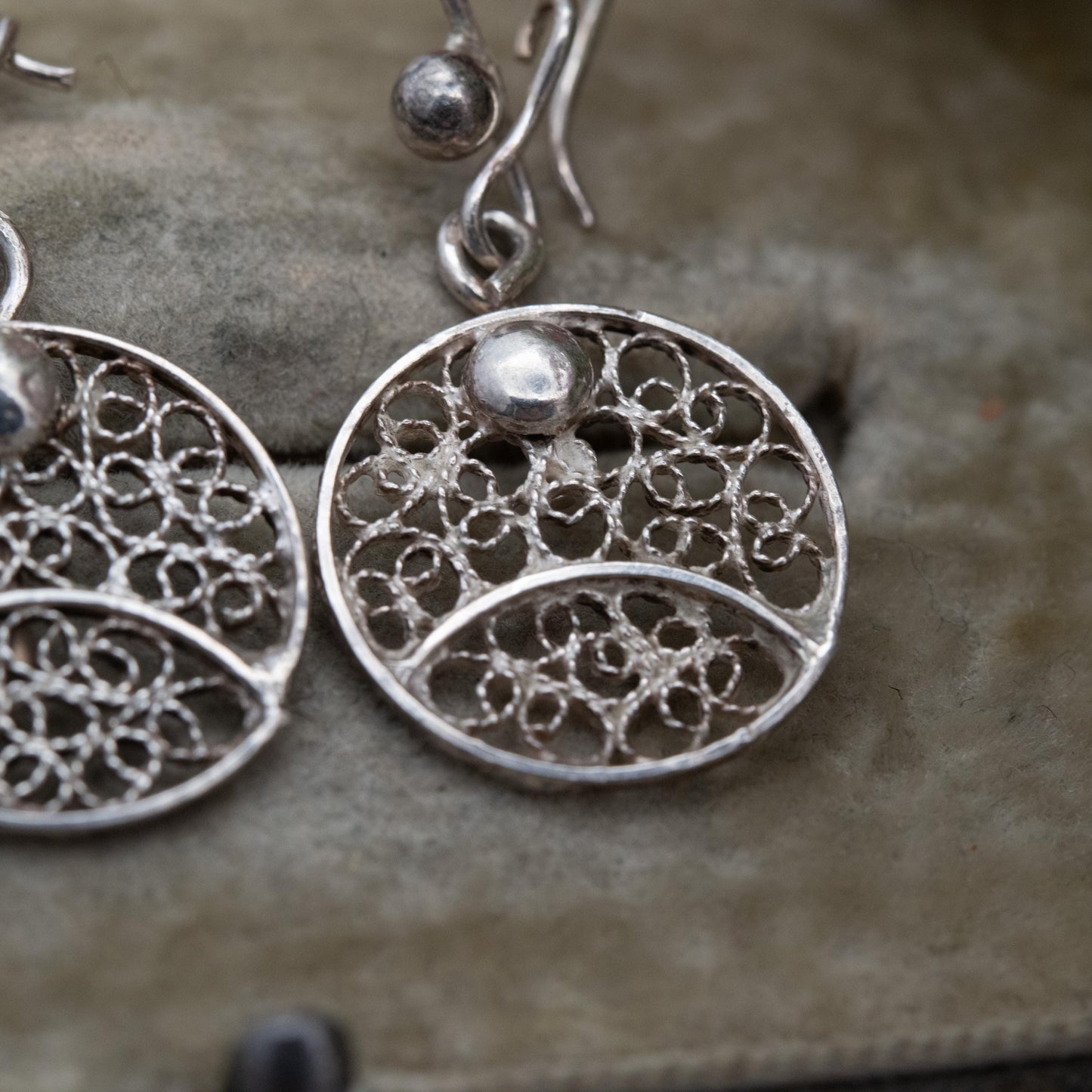 Vintage Sterling Silver Square Filigree Circle Drop Earrings - Ornate Openwork Design | Gift for Her
