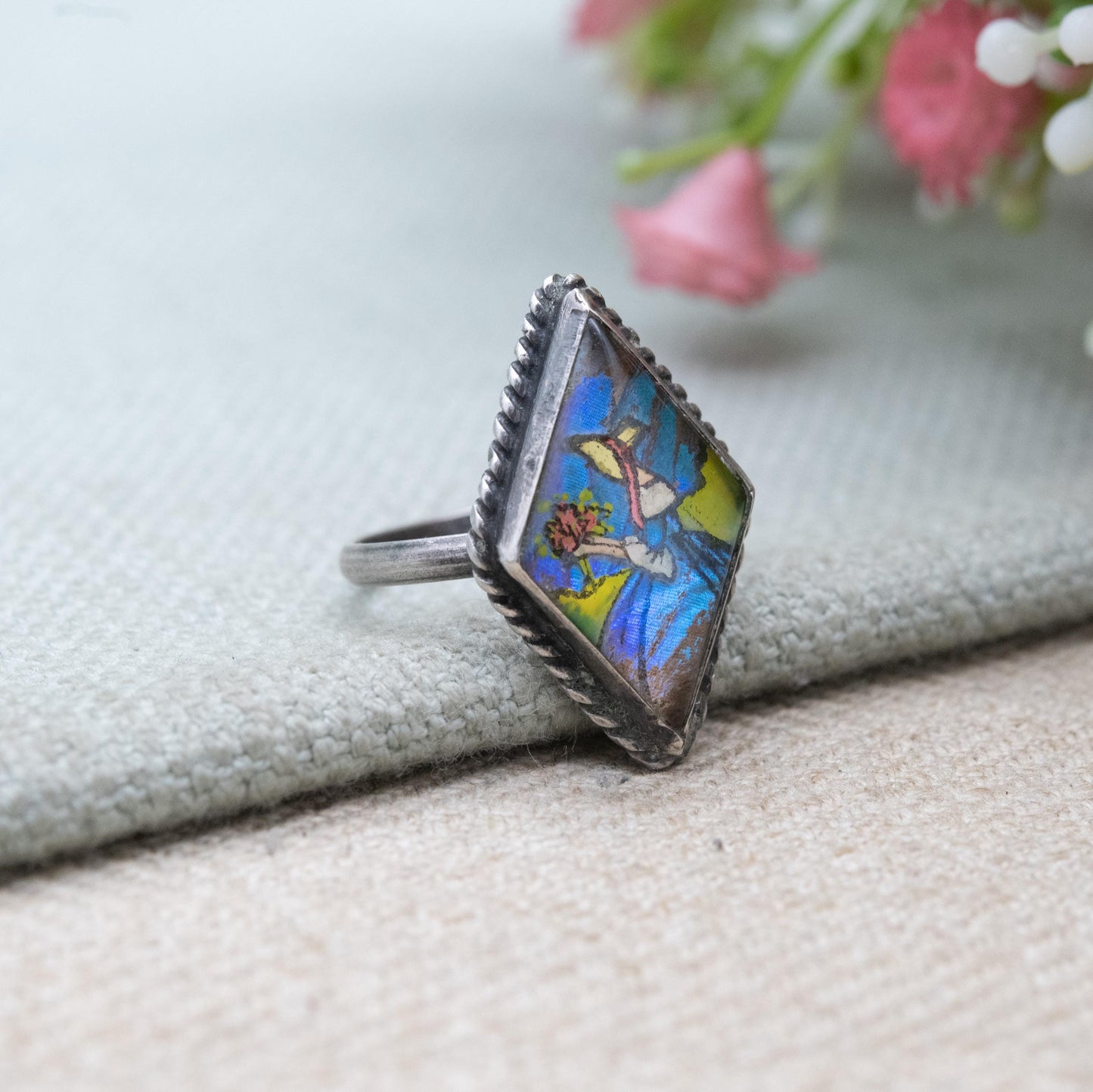 Vintage Sterling Silver Butterfly Wing Crinoline Lady Ring - Art Deco | TLM Style | UK Size - O | US Size - 7