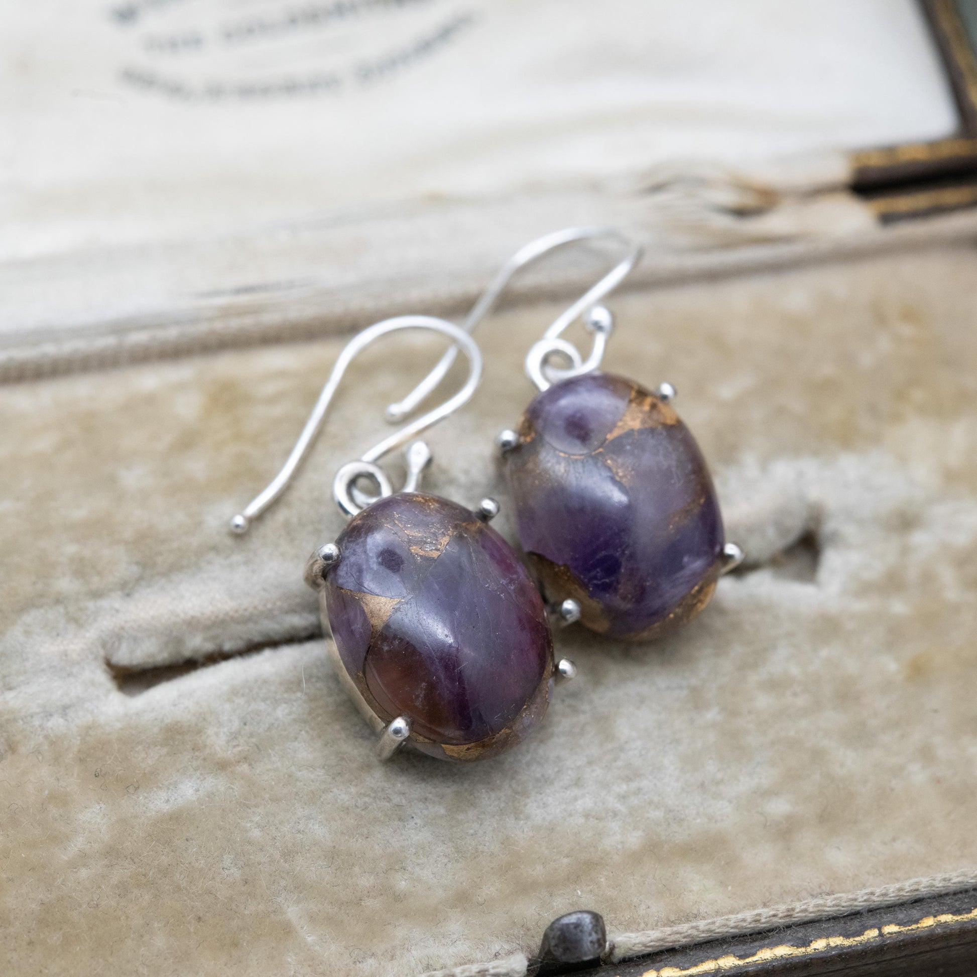 TGGC Sterling Silver Copper Mojave Amethyst Drop Earrings - Purple Gemstone Jewellery Gift for Her