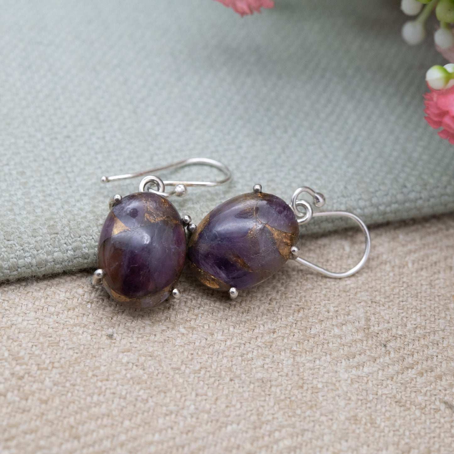 TGGC Sterling Silver Copper Mojave Amethyst Drop Earrings - Purple Gemstone Jewellery Gift for Her