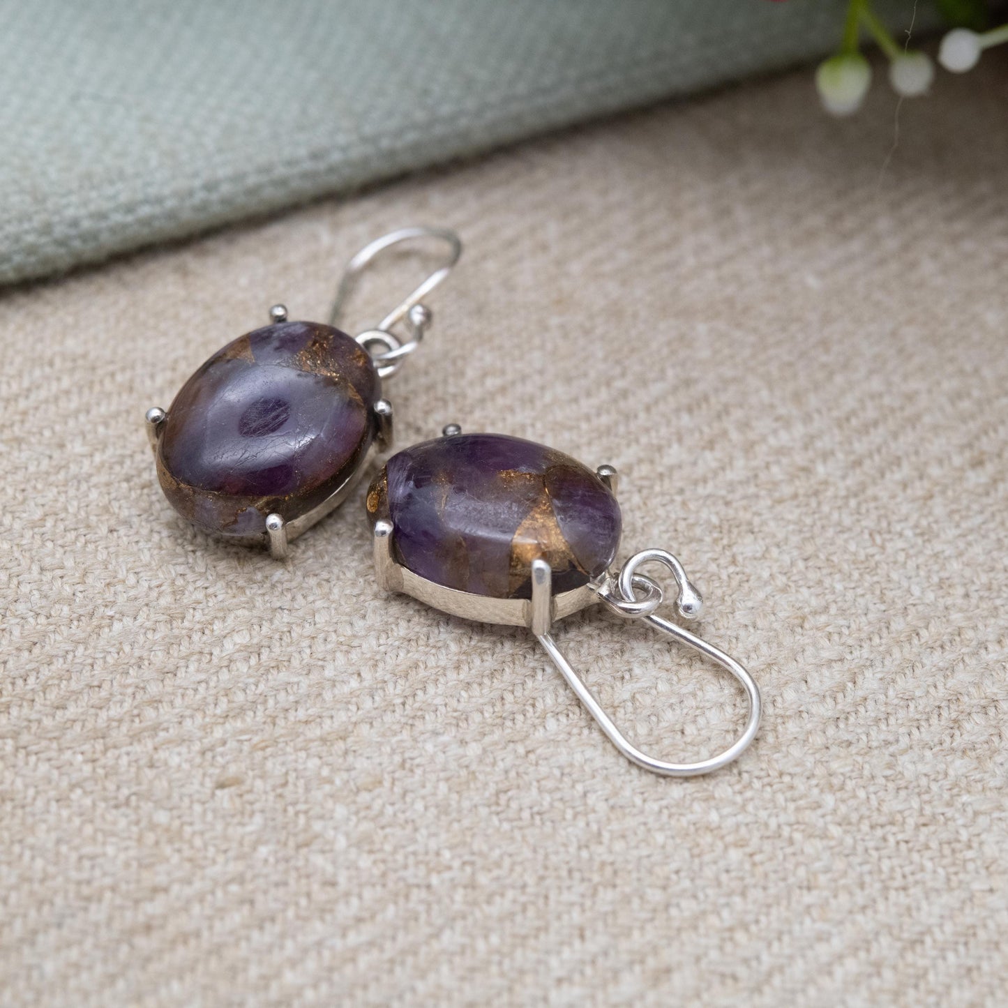 TGGC Sterling Silver Copper Mojave Amethyst Drop Earrings - Purple Gemstone Jewellery Gift for Her