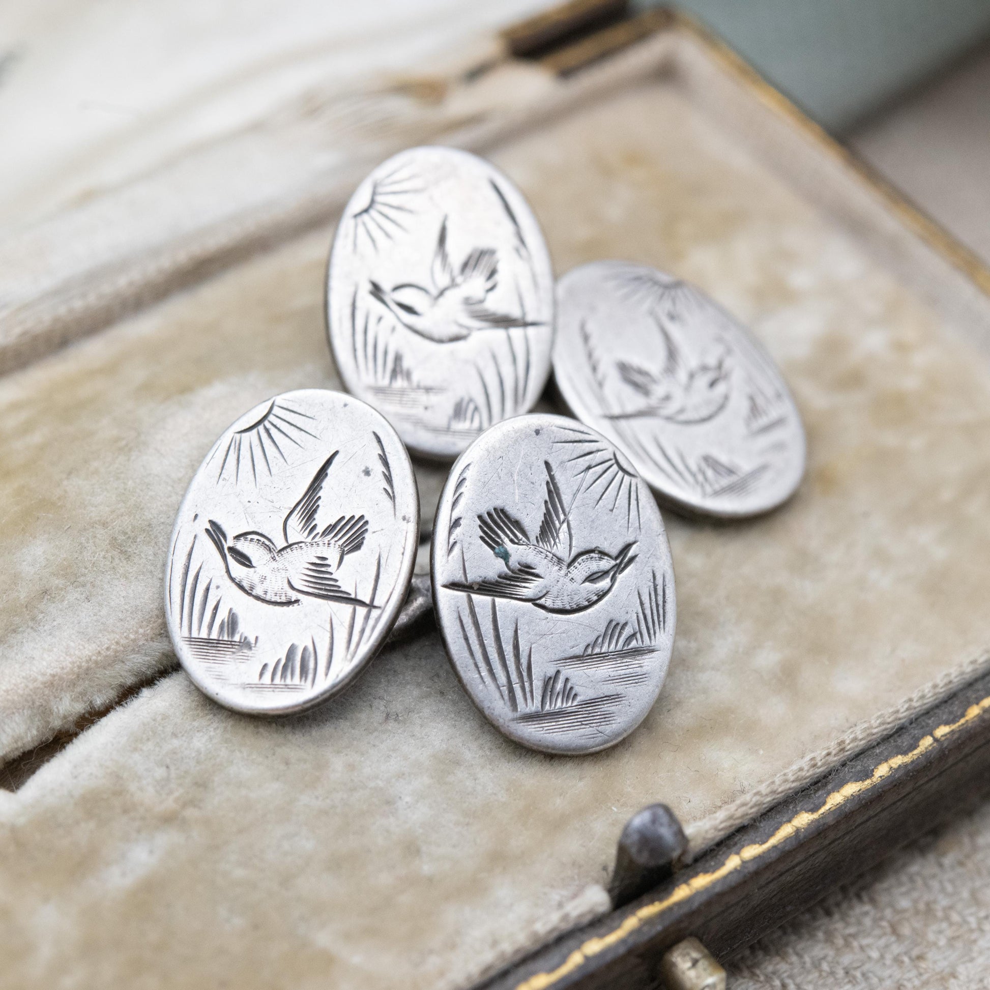 Antique Victorian Silver Swallow Cufflinks c. 1890s - Victorian Aesthetic Movement | Gift for Him