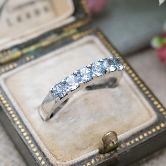 Thai Sterling Silver Blue Stone Five Stone Ring - Placeholder Stacking Band | UK Size - N | US Size - 6 3/4