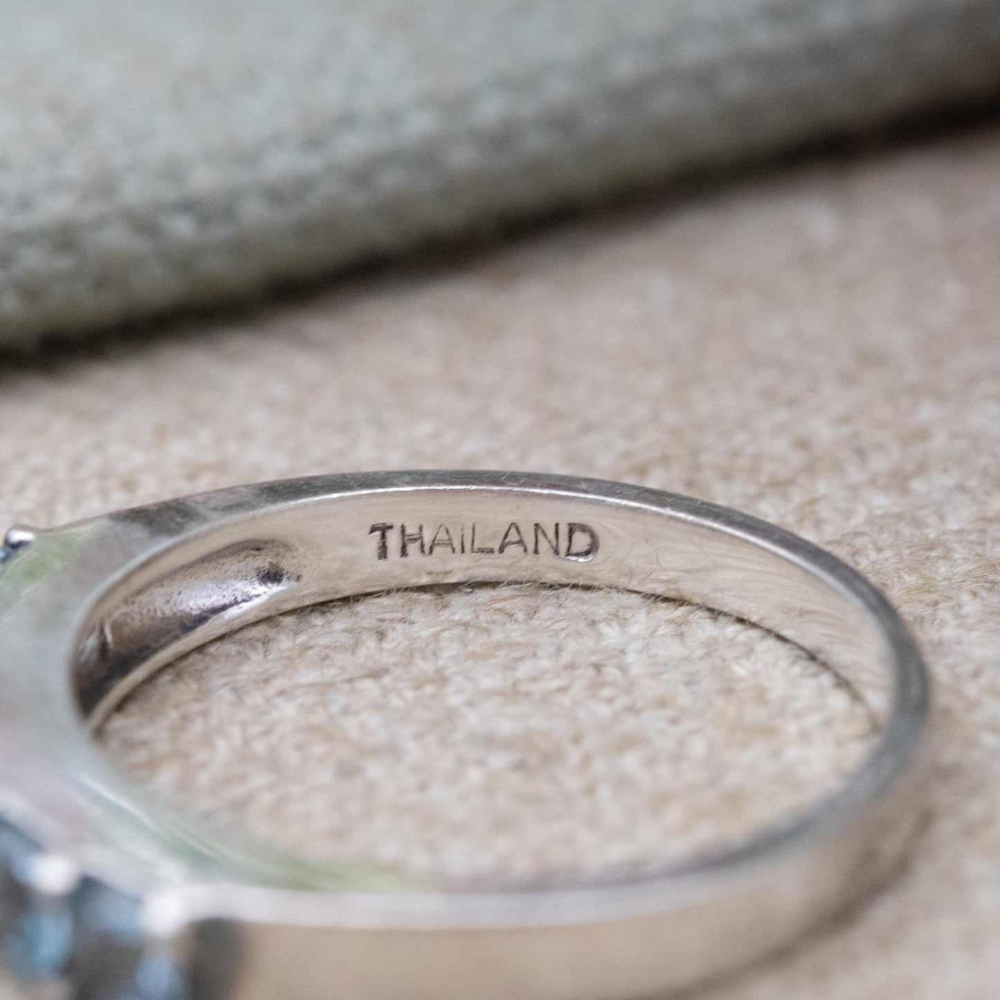 Thai Sterling Silver Blue Stone Five Stone Ring - Placeholder Stacking Band | UK Size - N | US Size - 6 3/4