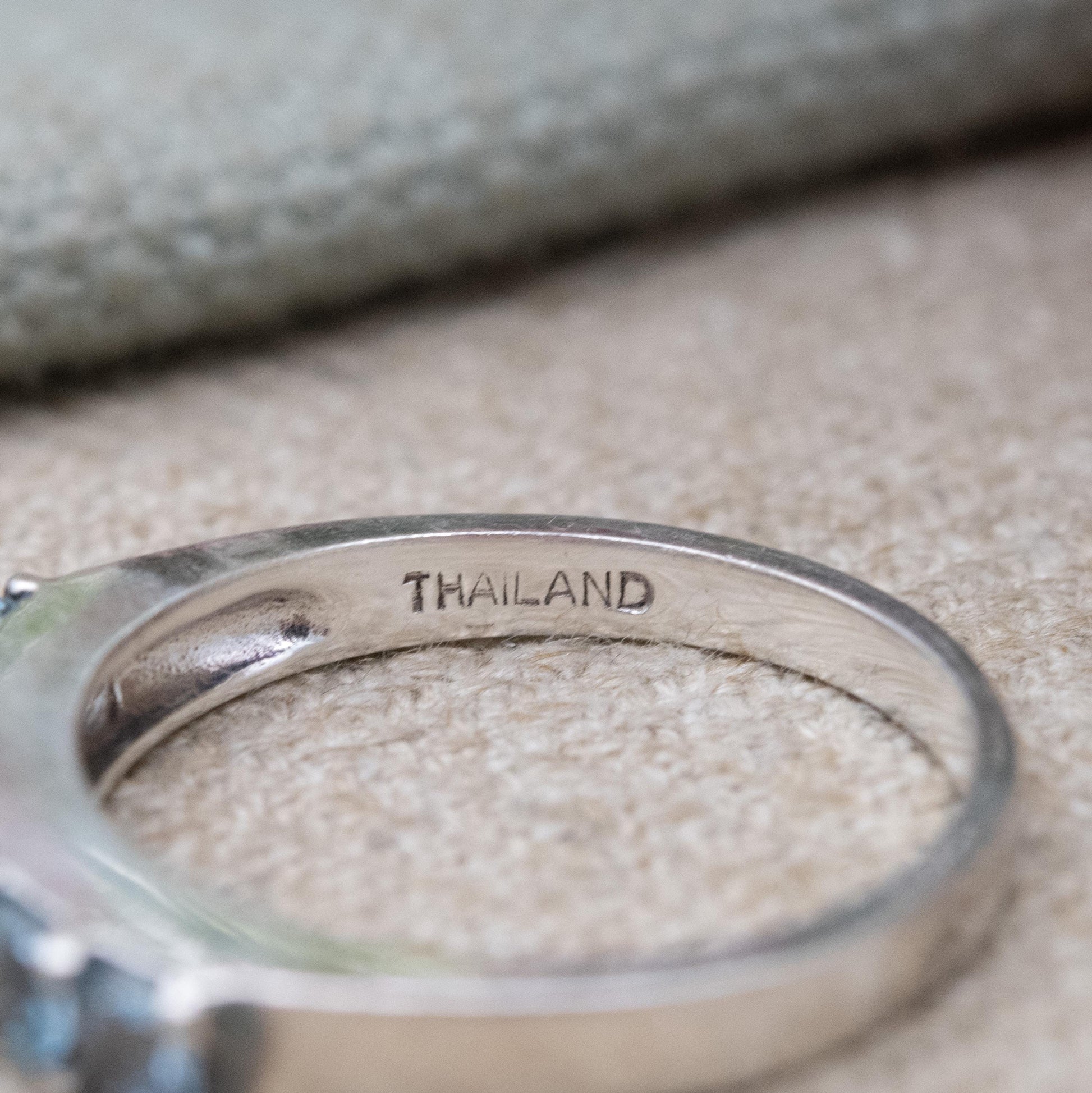 Thai Sterling Silver Blue Stone Five Stone Ring - Placeholder Stacking Band | UK Size - N | US Size - 6 3/4