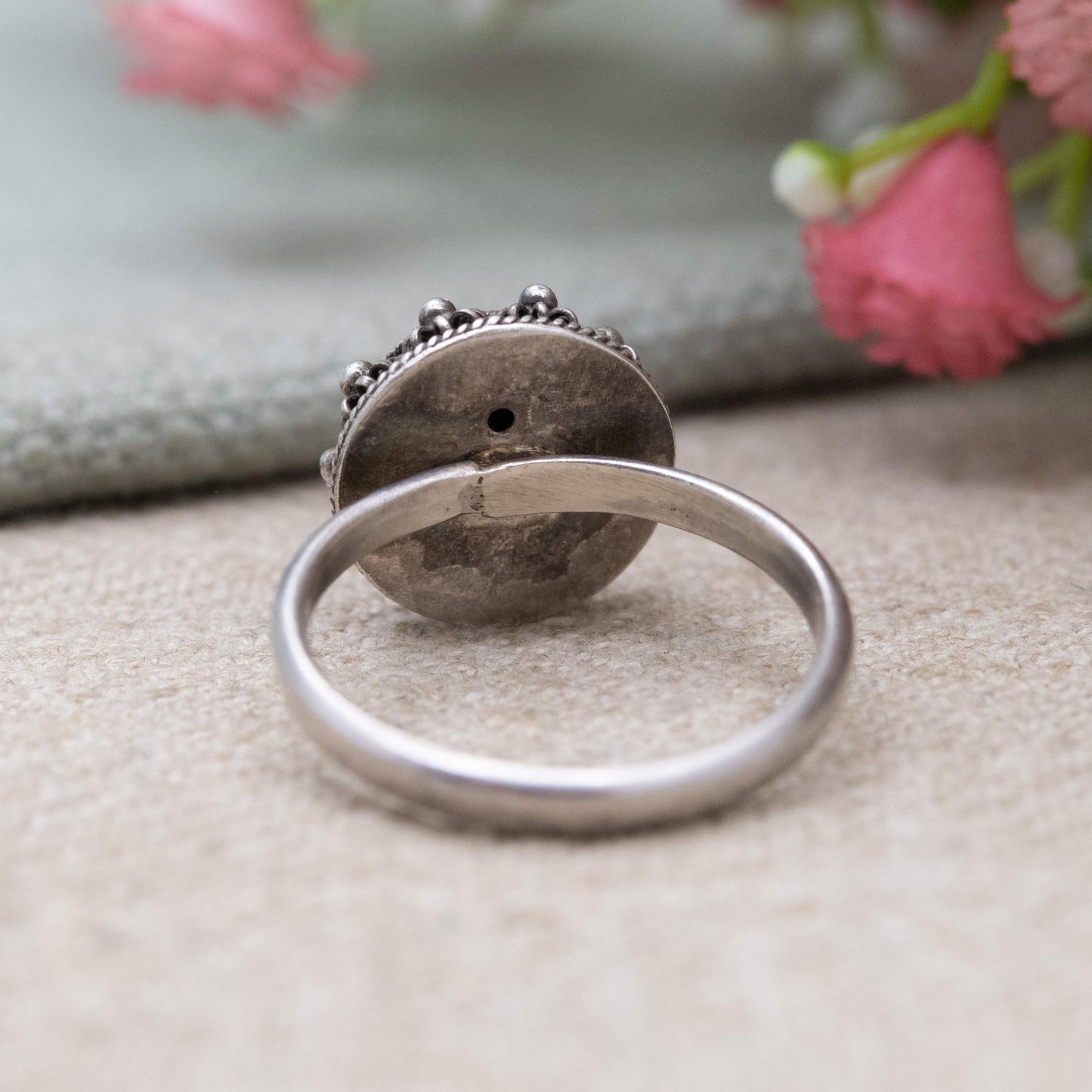 Vintage Sterling Silver Ball Ring - Rope Twist and Granulated Design | UK Size - N | US Size - 6 3/4