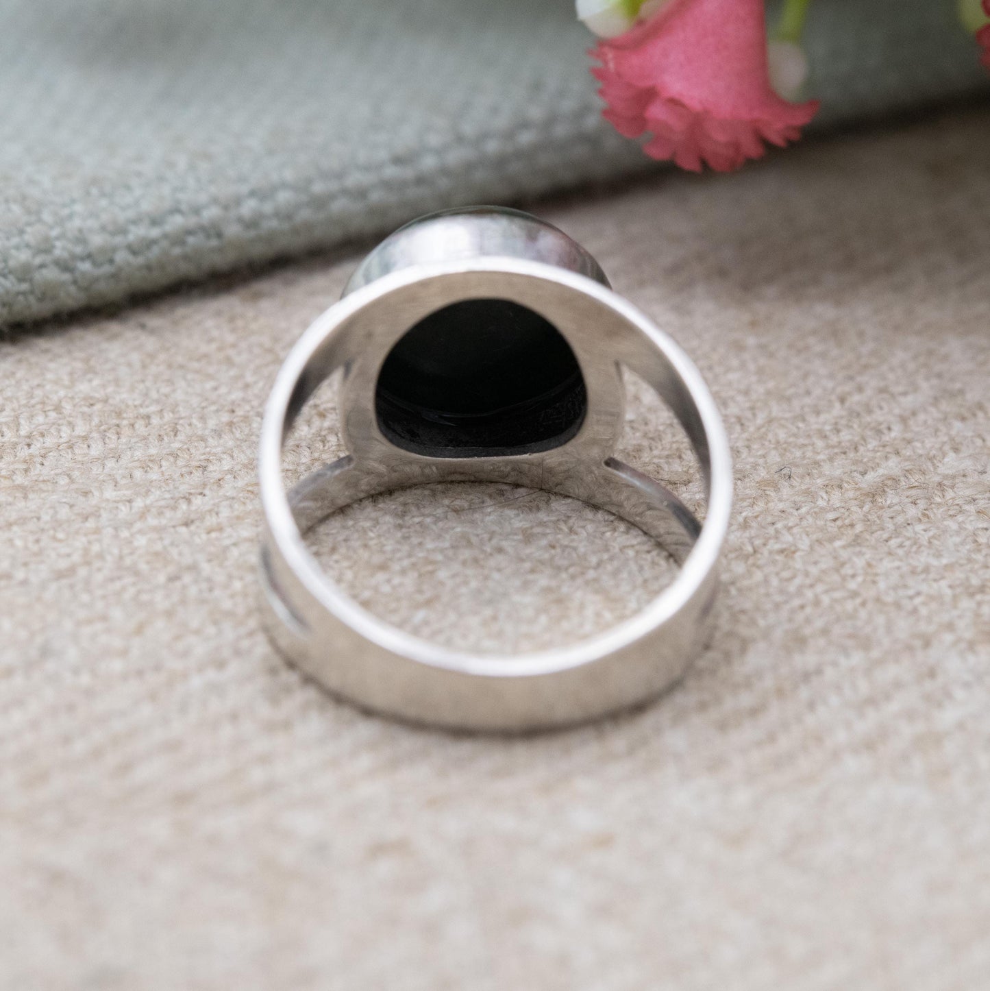 Vintage Silver Blood Stone Statement Ring 1972 - Chunky Cabochon Solitaire | UK Size - O | US Size - 7 1/4