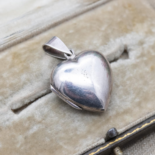 Vintage Sterling Silver Heart Locket Pendant - Mid-Century Silver Jewellery Puffed Love Heart Shape Locket | Pretty Gift for Her