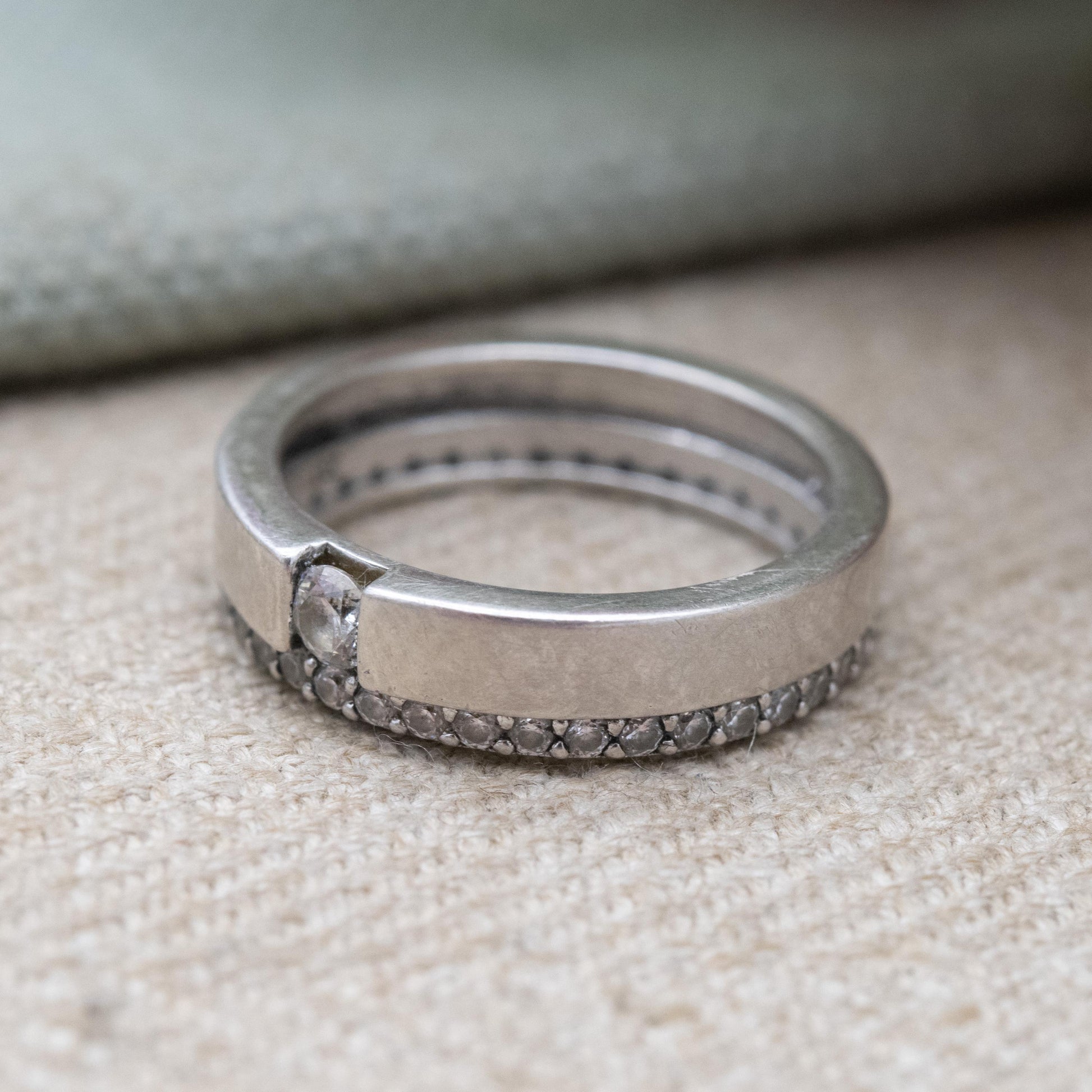 Vintage Sterling Silver and CZ Eternity Band Ring - Sparkly Clear Stones | Flush Pavé Band | UK Size - N 1/2 | US Size - 7 1/2