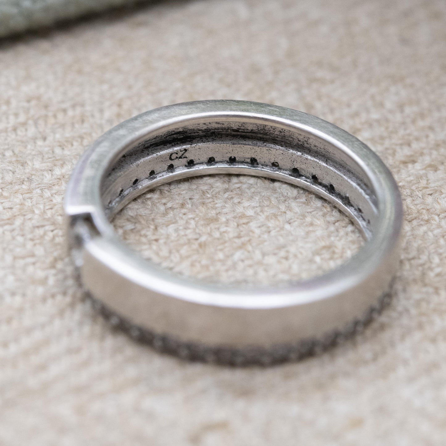 Vintage Sterling Silver and CZ Eternity Band Ring - Sparkly Clear Stones | Flush Pavé Band | UK Size - N 1/2 | US Size - 7 1/2