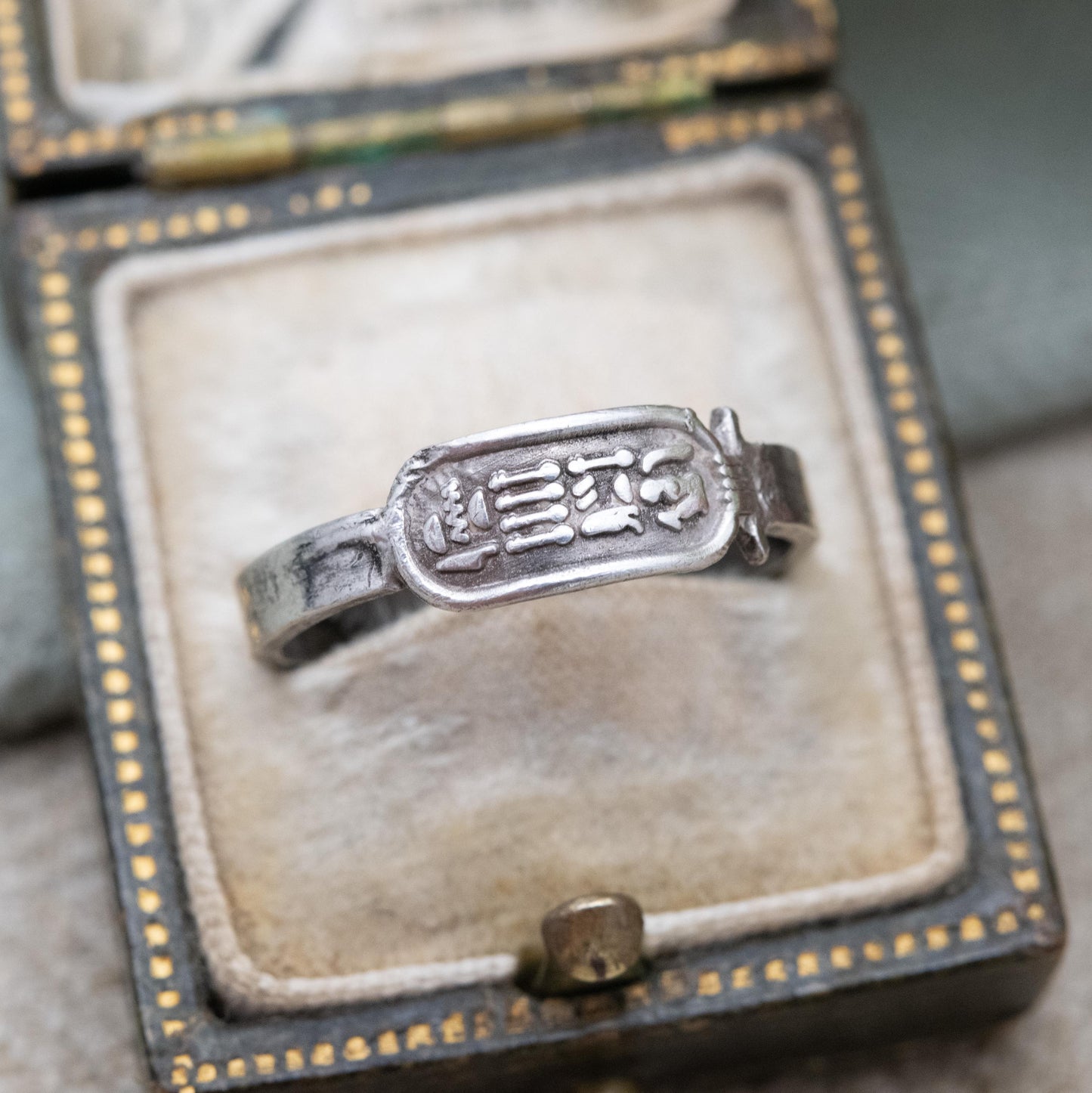 Vintage Silver Egyptian Cartouche Ring - Hieroglyph Symbols | UK Size - N 1/2 | US Size - 6 3/4