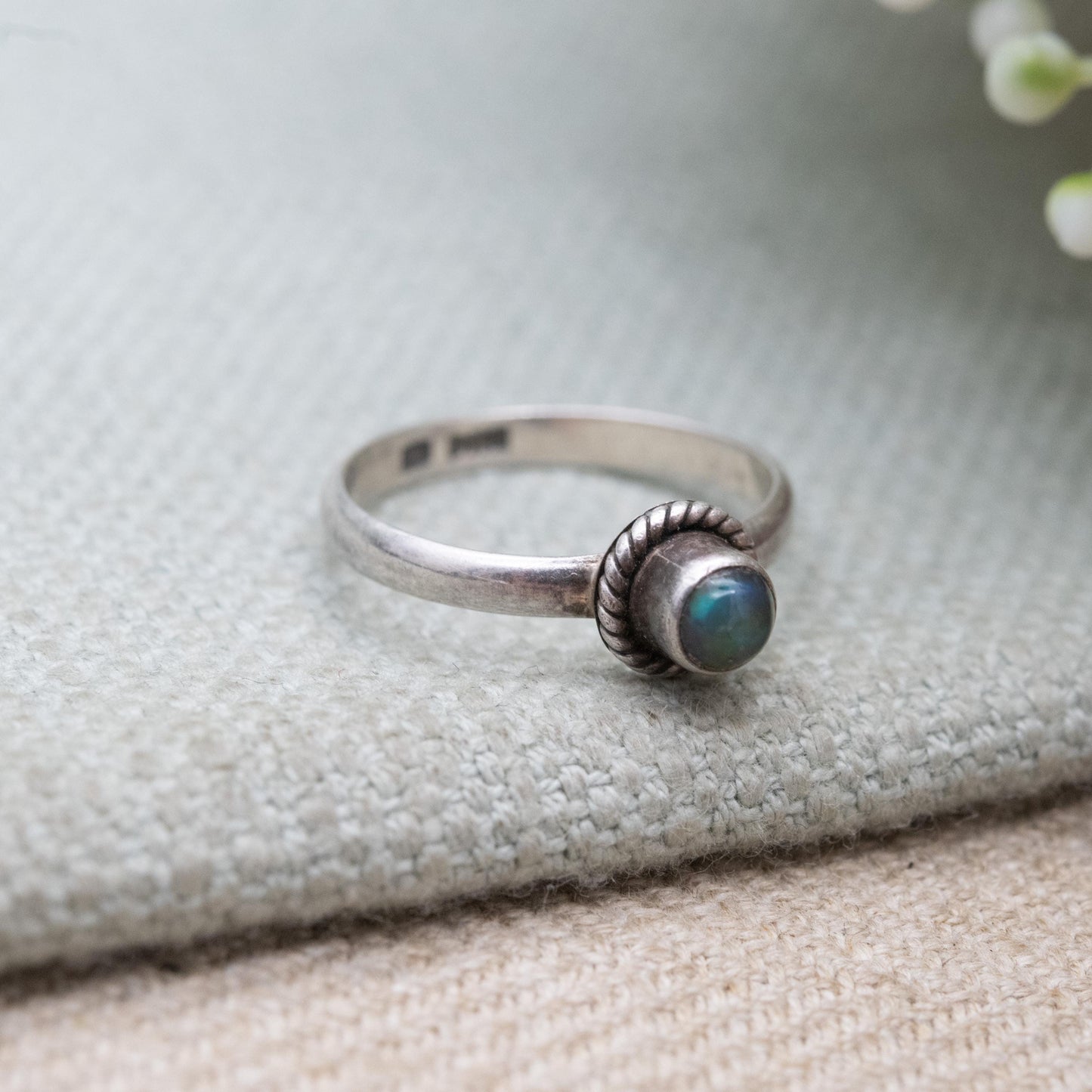 Vintage Dixi Sterling Silver Labradorite Ring - Cabochon Solitaire Ring | UK Size - L | US Size - 5 3/4