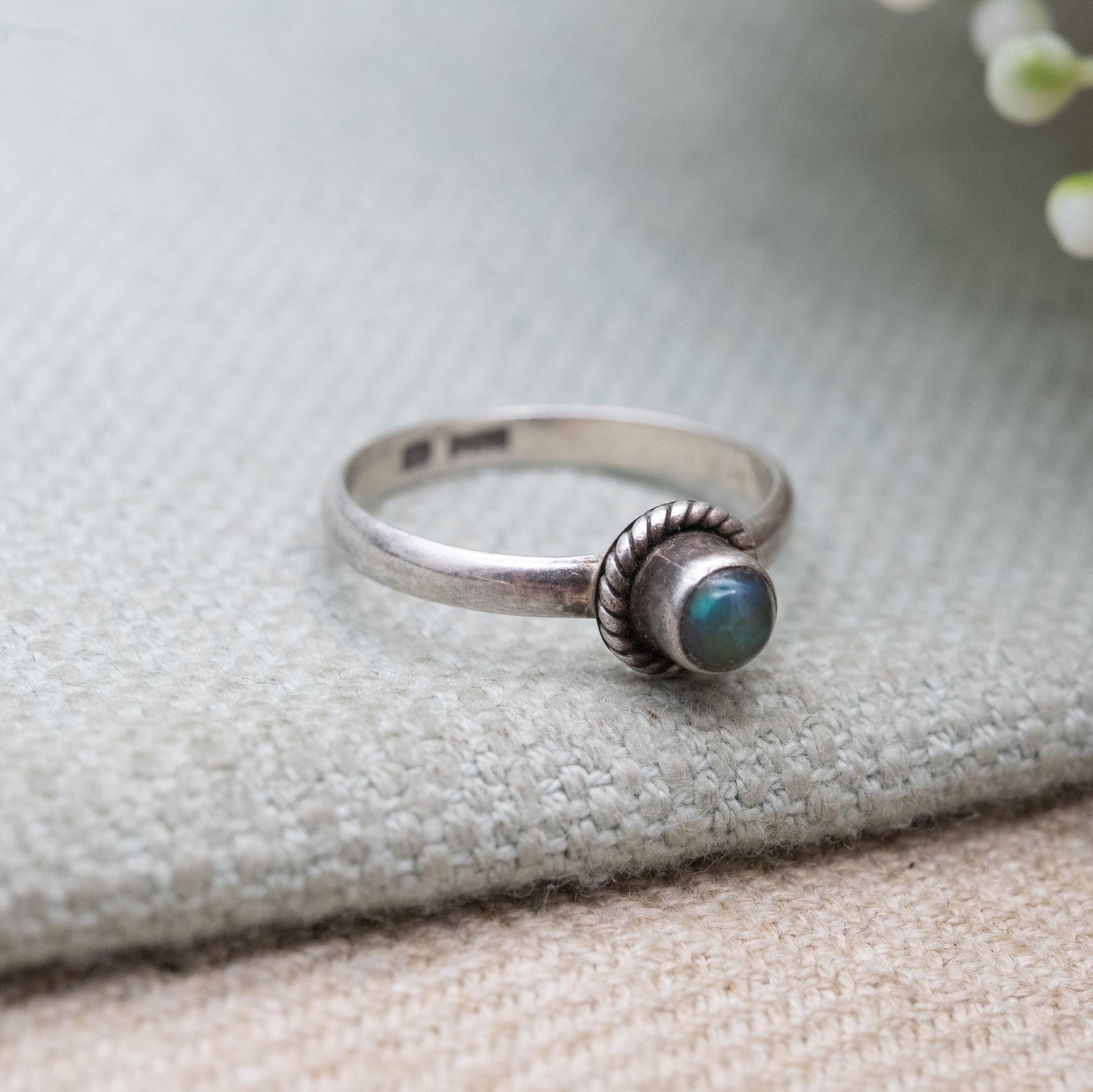 Vintage Dixi Sterling Silver Labradorite Ring - Cabochon Solitaire Ring | UK Size - L | US Size - 5 3/4