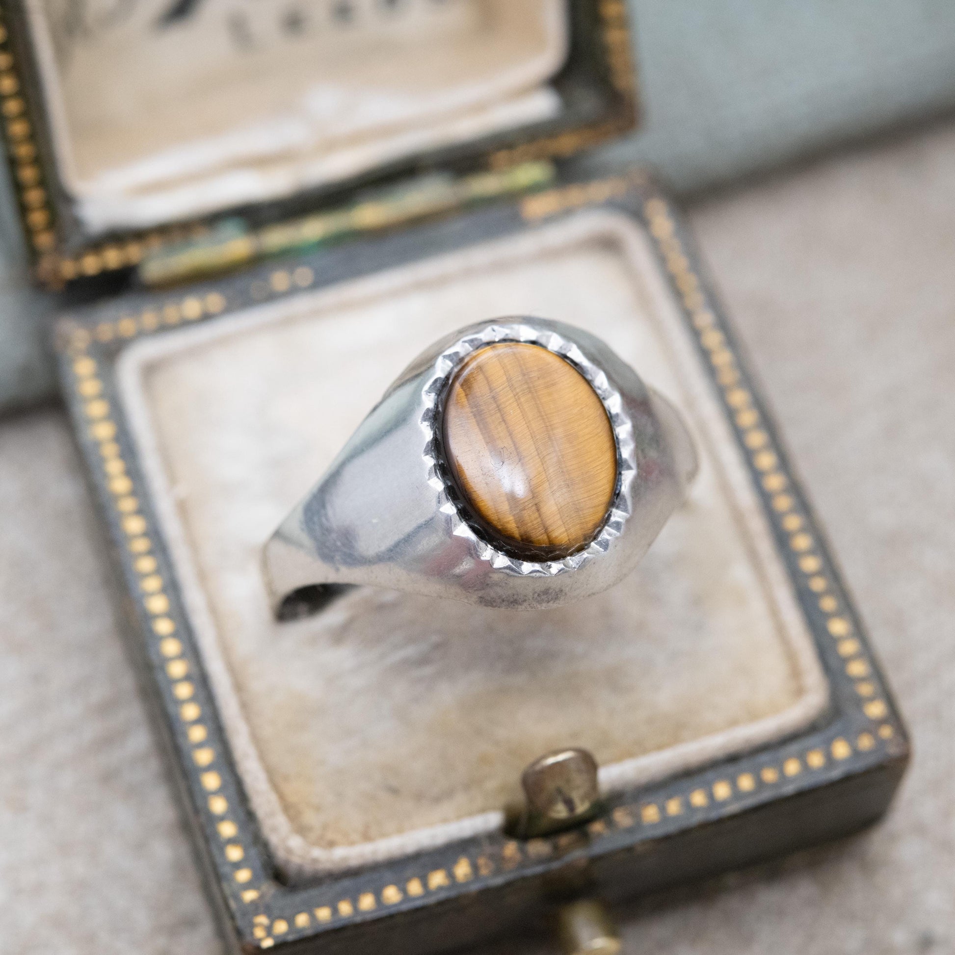Vintage Sterling Silver Tiger's Eye Signet Ring - Mid-Century Modern | Large Men's Signet | UK Size - 9 1/4 | US Size - S
