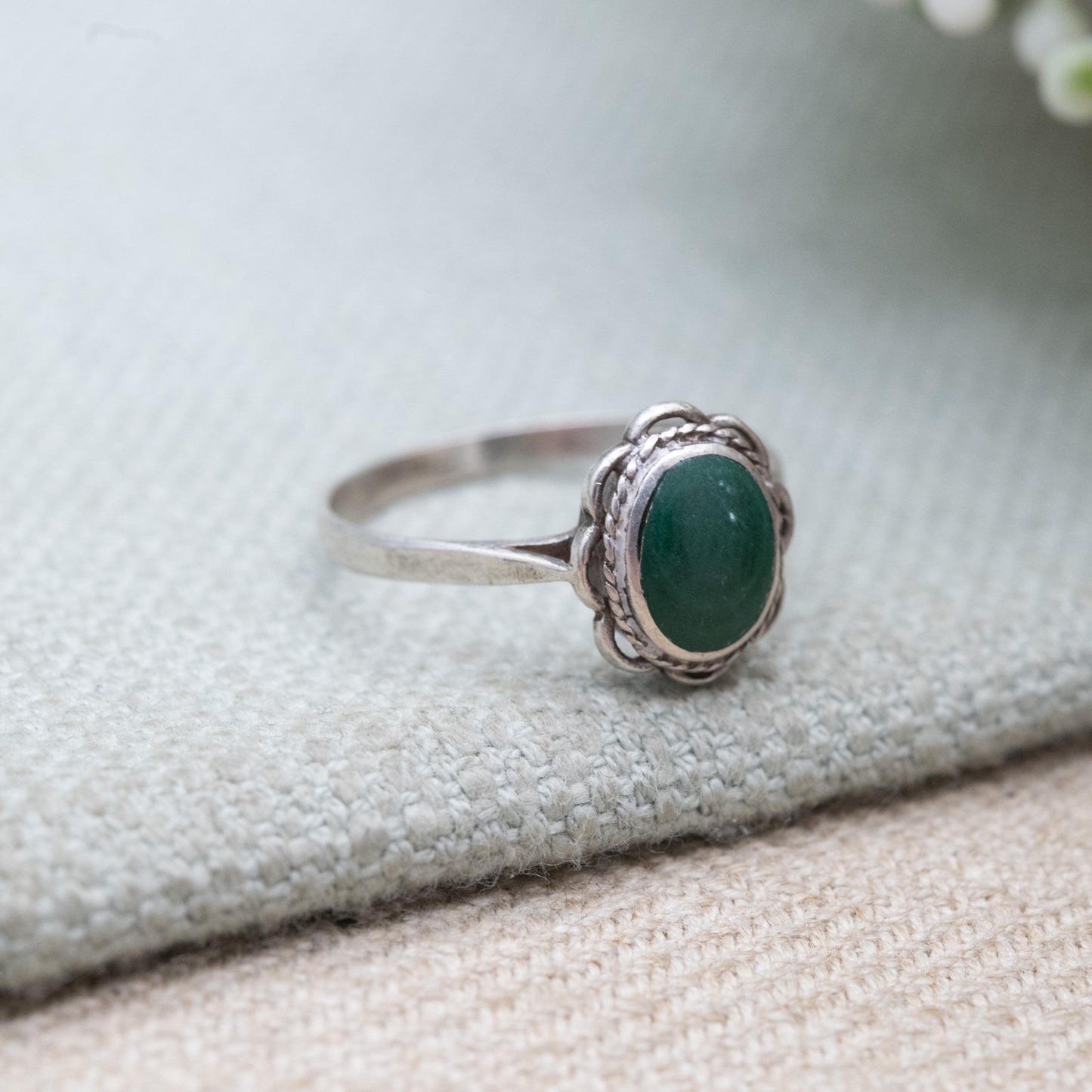 Vintage Sterling Silver Malachite Solitaire Ring - Mid-Century Green Gemstone Ring | UK Size - O | US Size - 7 1/4