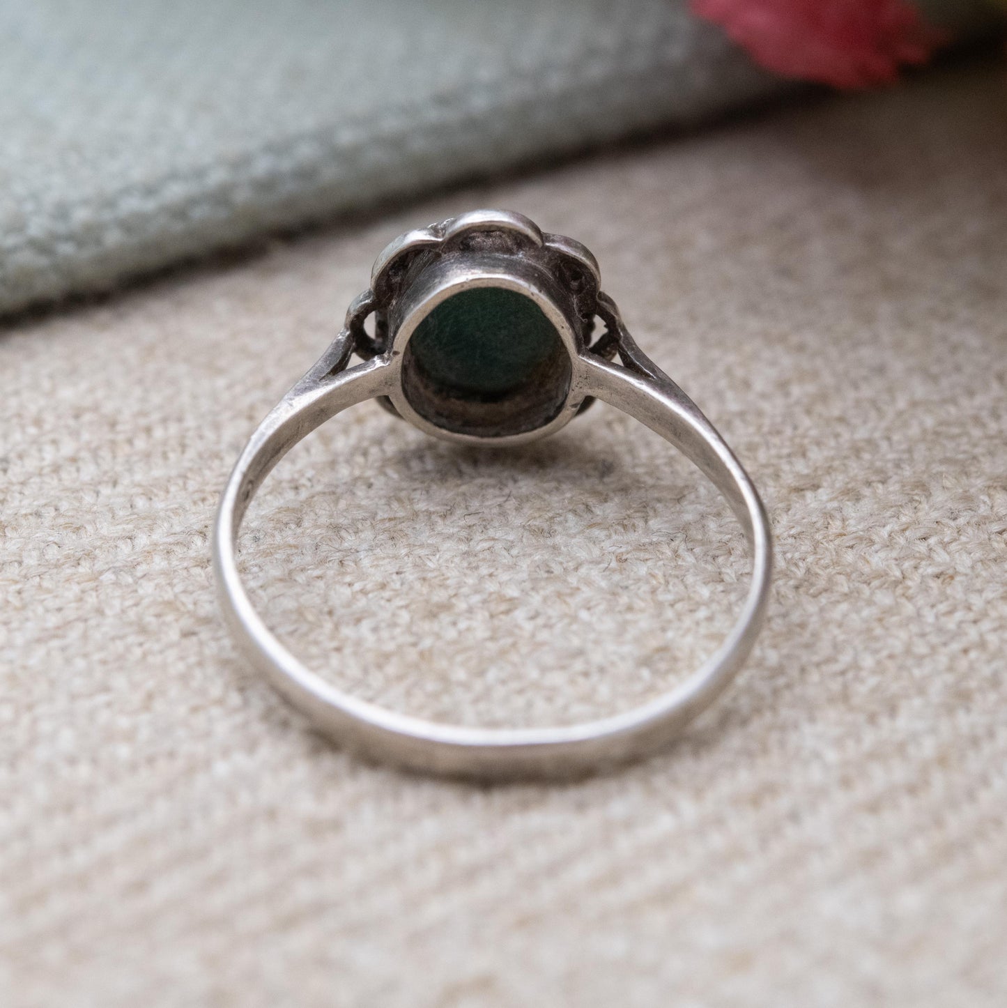 Vintage Sterling Silver Malachite Solitaire Ring - Mid-Century Green Gemstone Ring | UK Size - O | US Size - 7 1/4