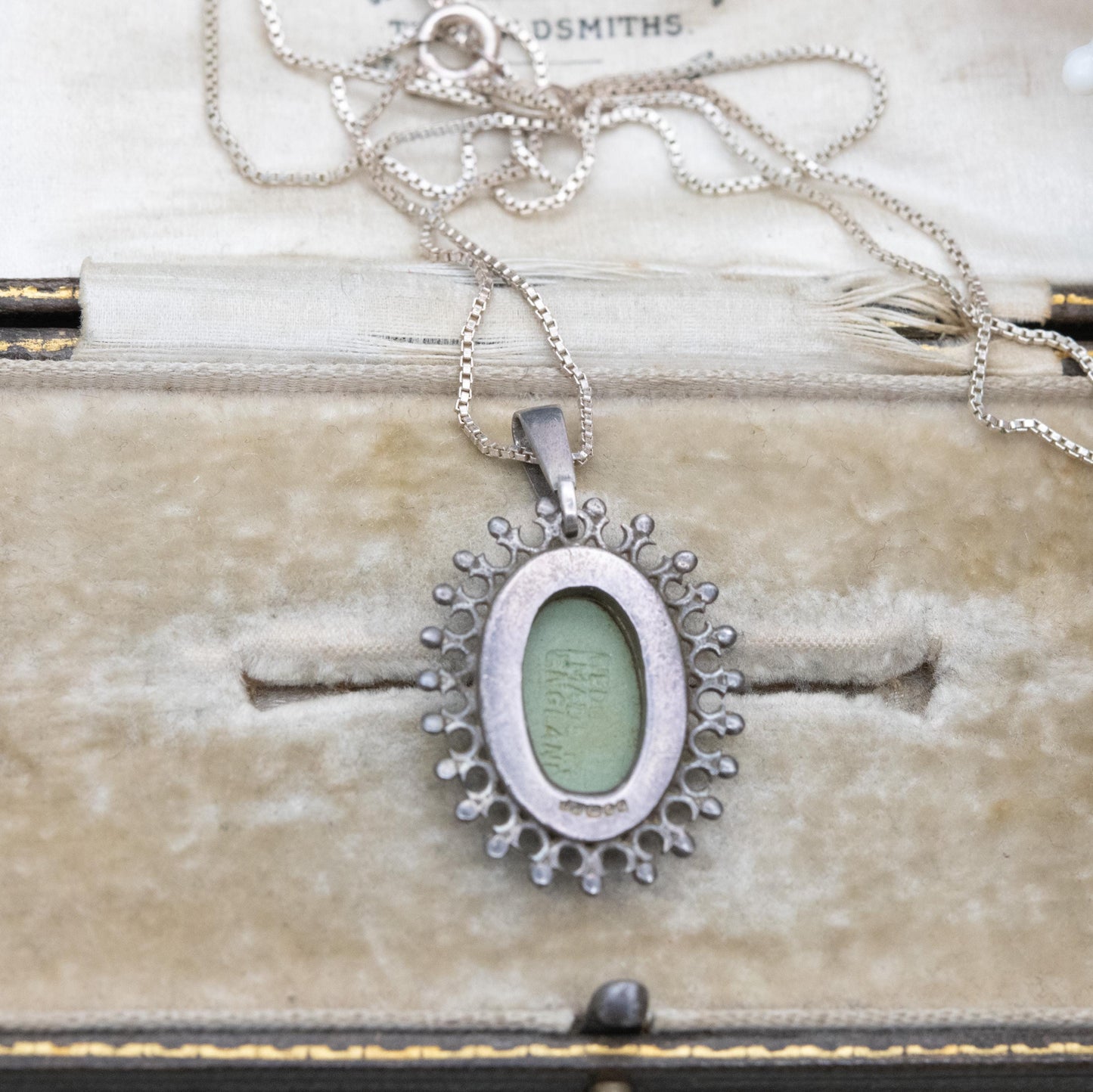 Vintage Wedgwood Sterling Silver Medea Green Jasperware Pendant Necklace - Oval Classical Cameo