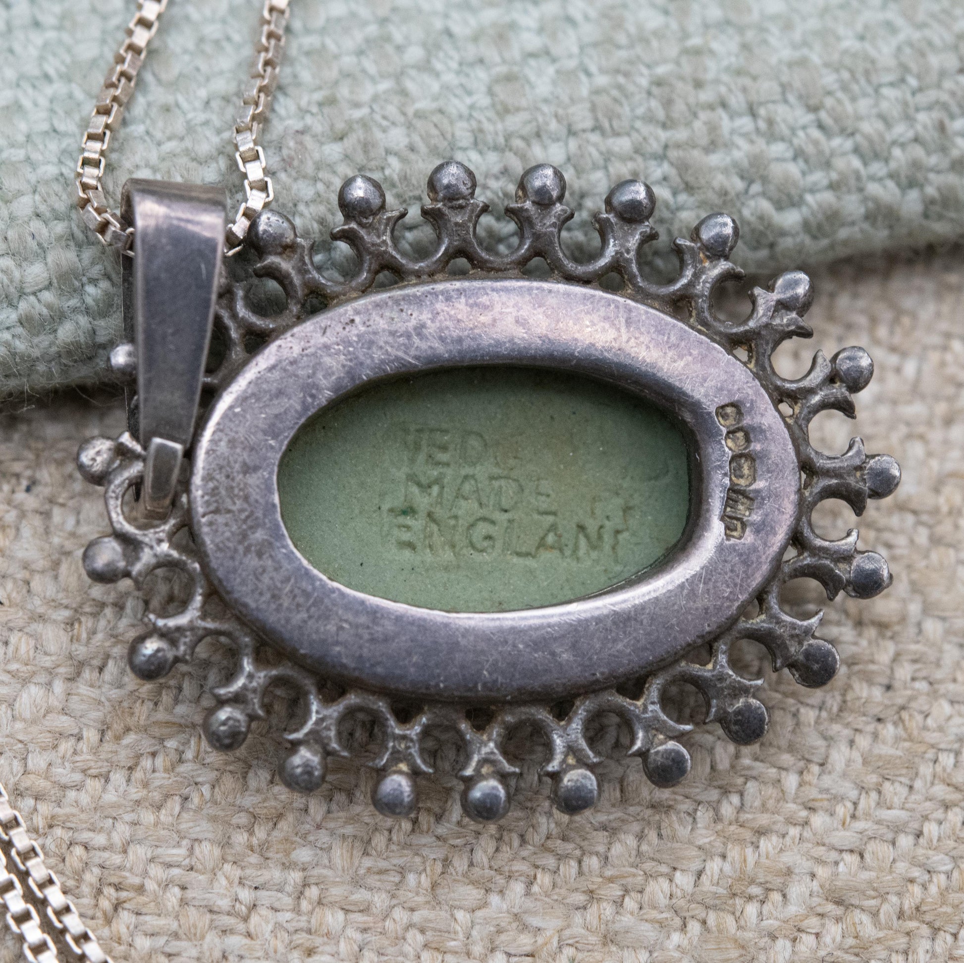 Vintage Wedgwood Sterling Silver Medea Green Jasperware Pendant Necklace - Oval Classical Cameo