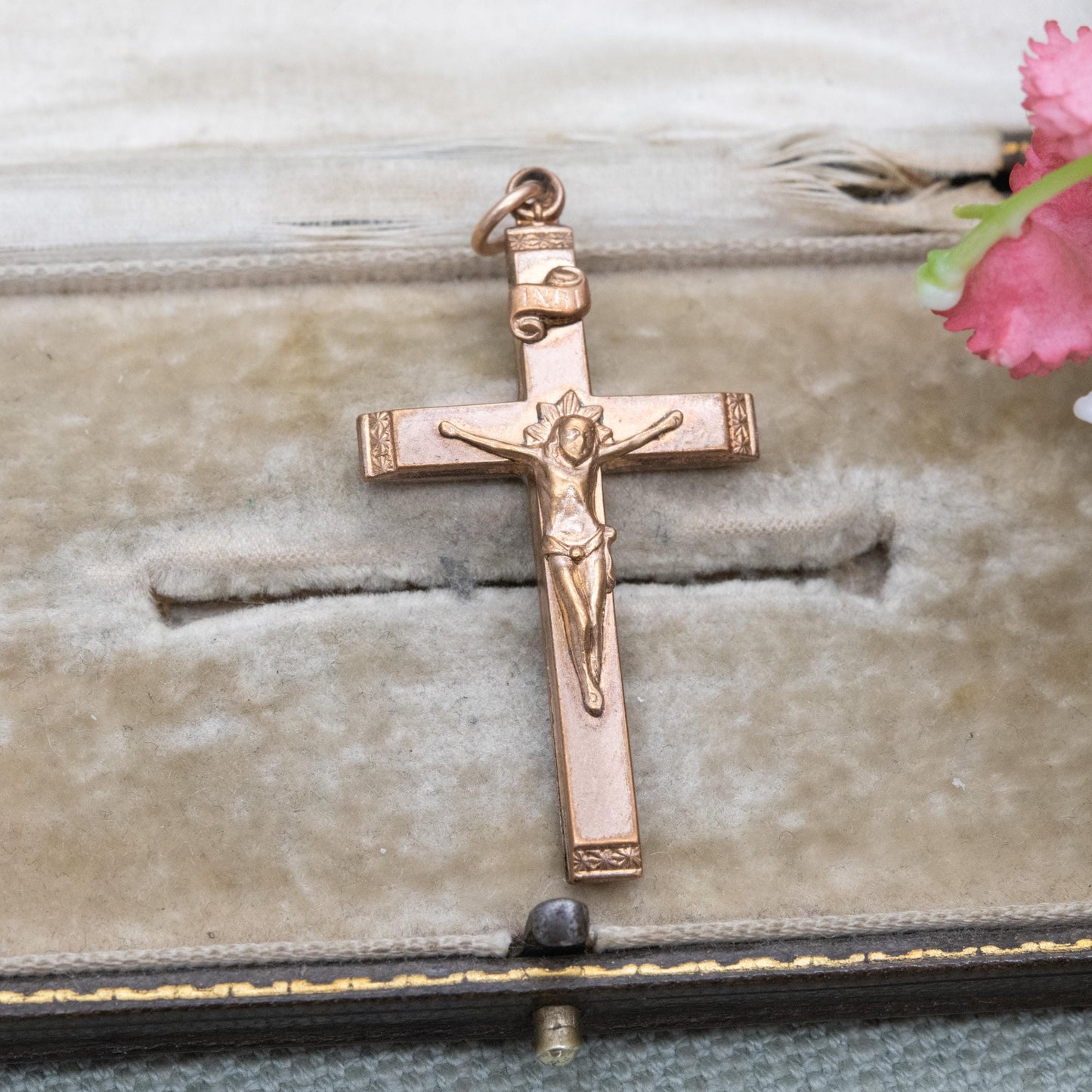 Antique Rolled Gold Crucifix Pendant INRI