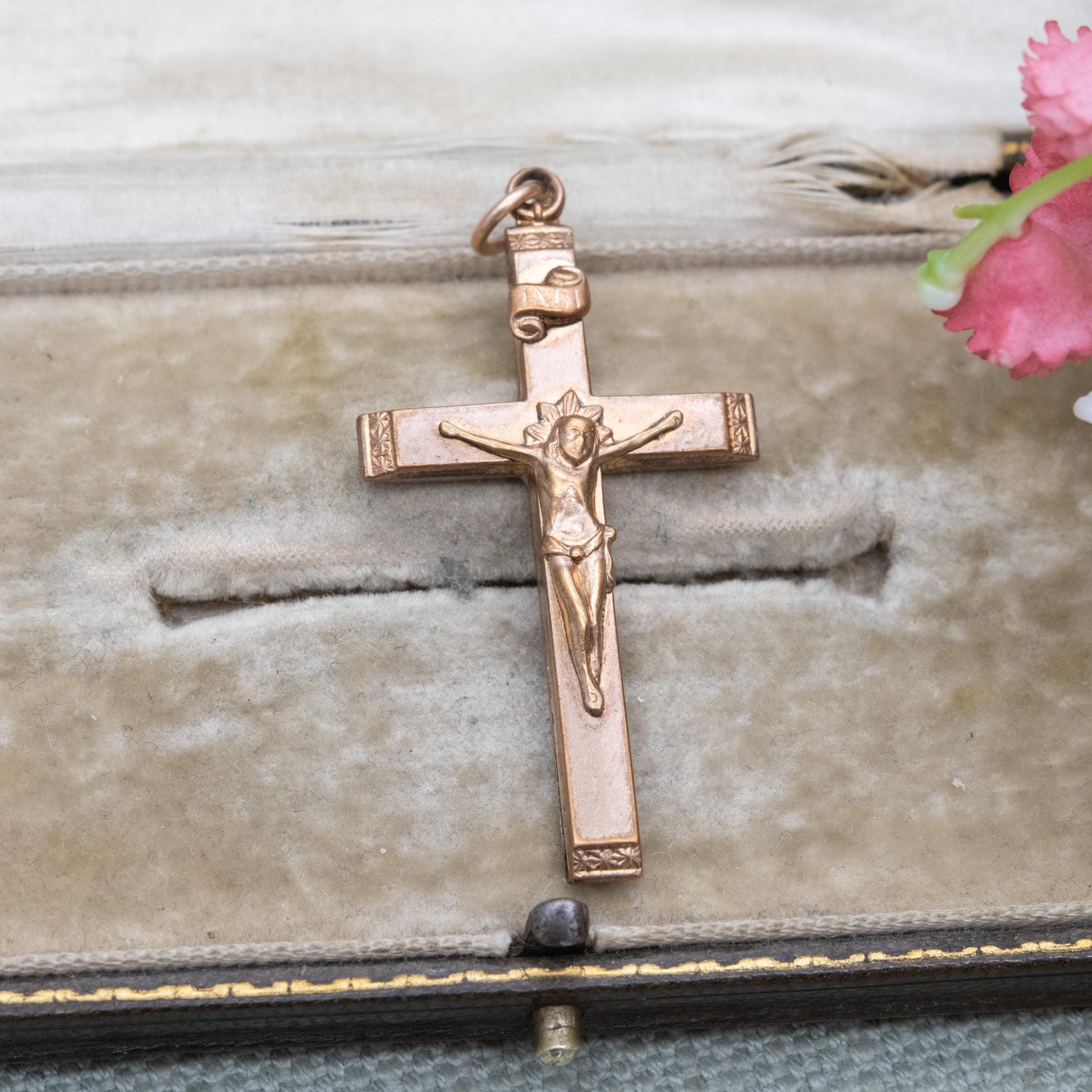 Antique Rolled Gold Crucifix Pendant INRI