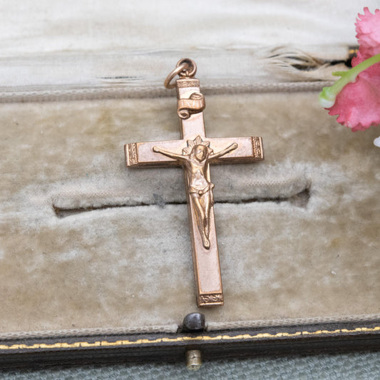 Antique Rolled Gold Crucifix Pendant INRI