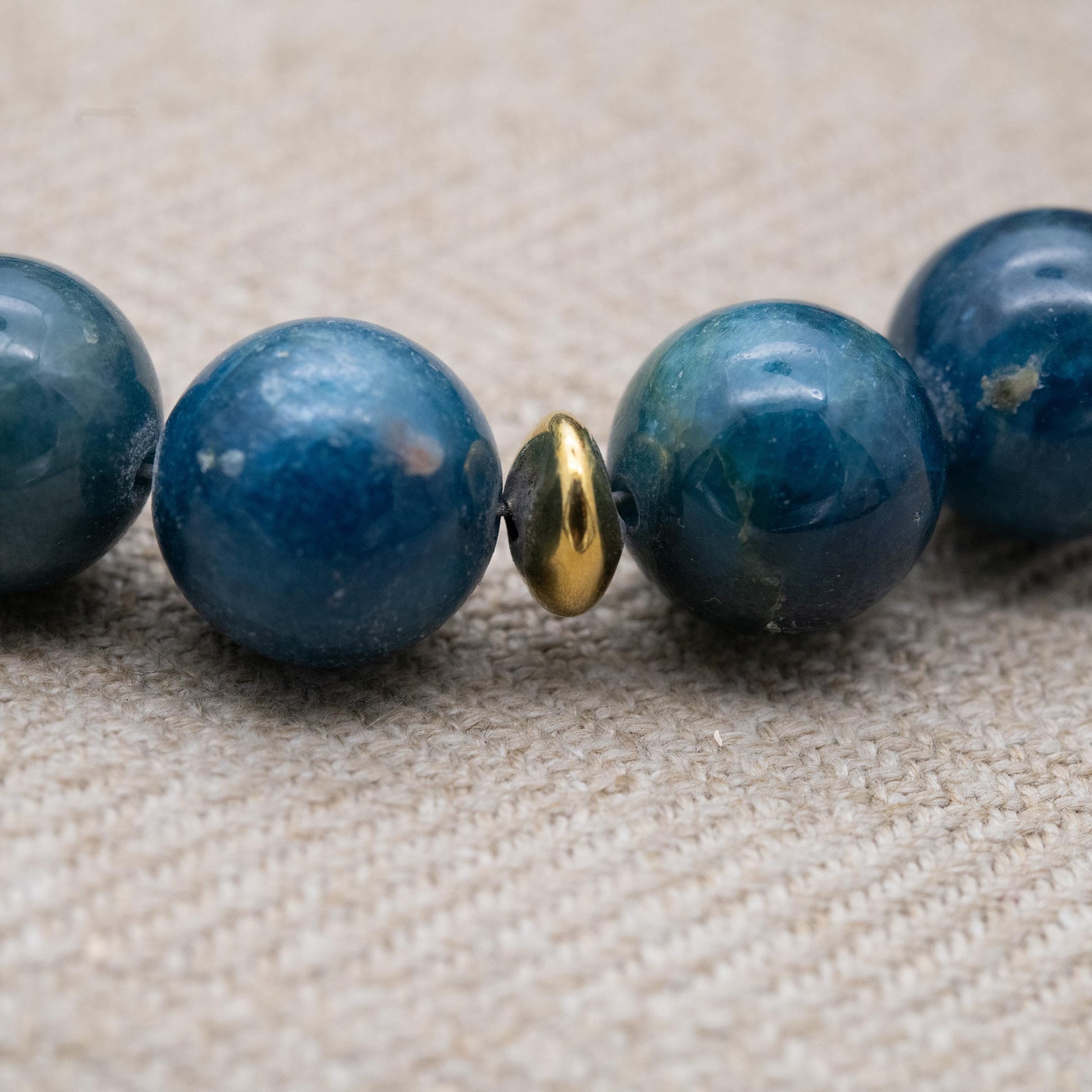 Vintage 9ct Gold Gemstone Necklace with Blue Beads and Gold Spacers - 12mm Beads | 18"