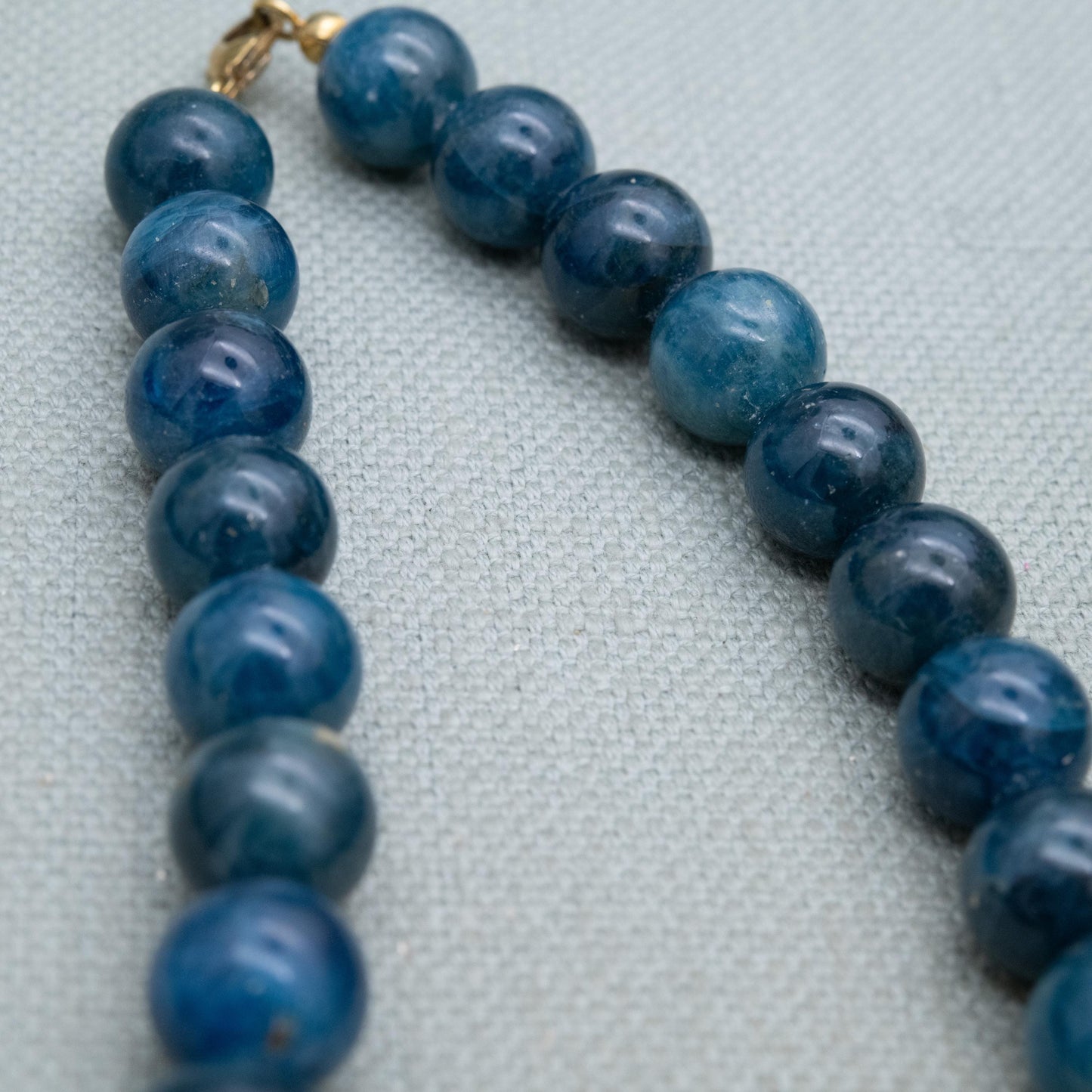 Vintage 9ct Gold Gemstone Necklace with Blue Beads and Gold Spacers - 12mm Beads | 18"