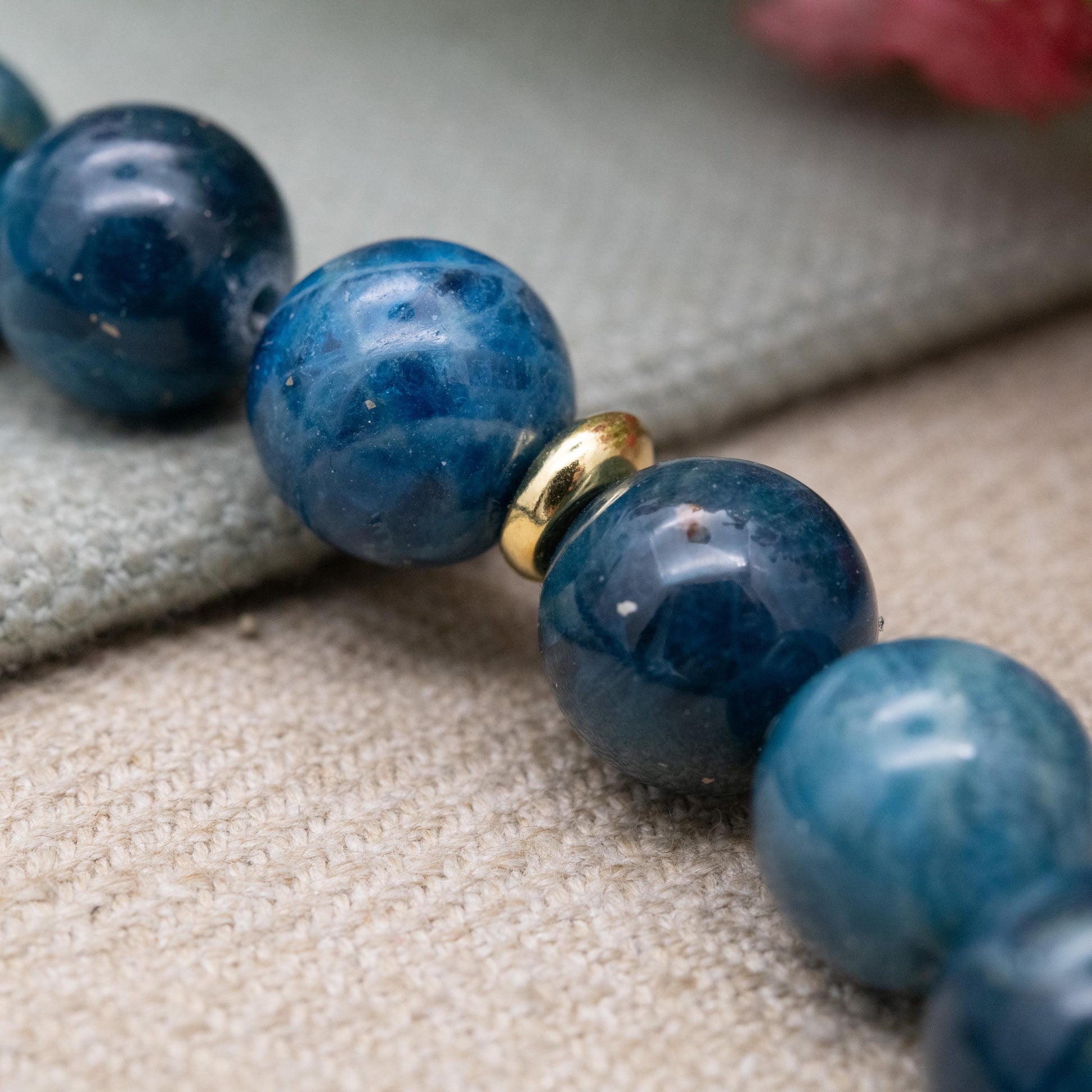 Vintage 9ct Gold Gemstone Necklace with Blue Beads and Gold Spacers - 12mm Beads | 18"