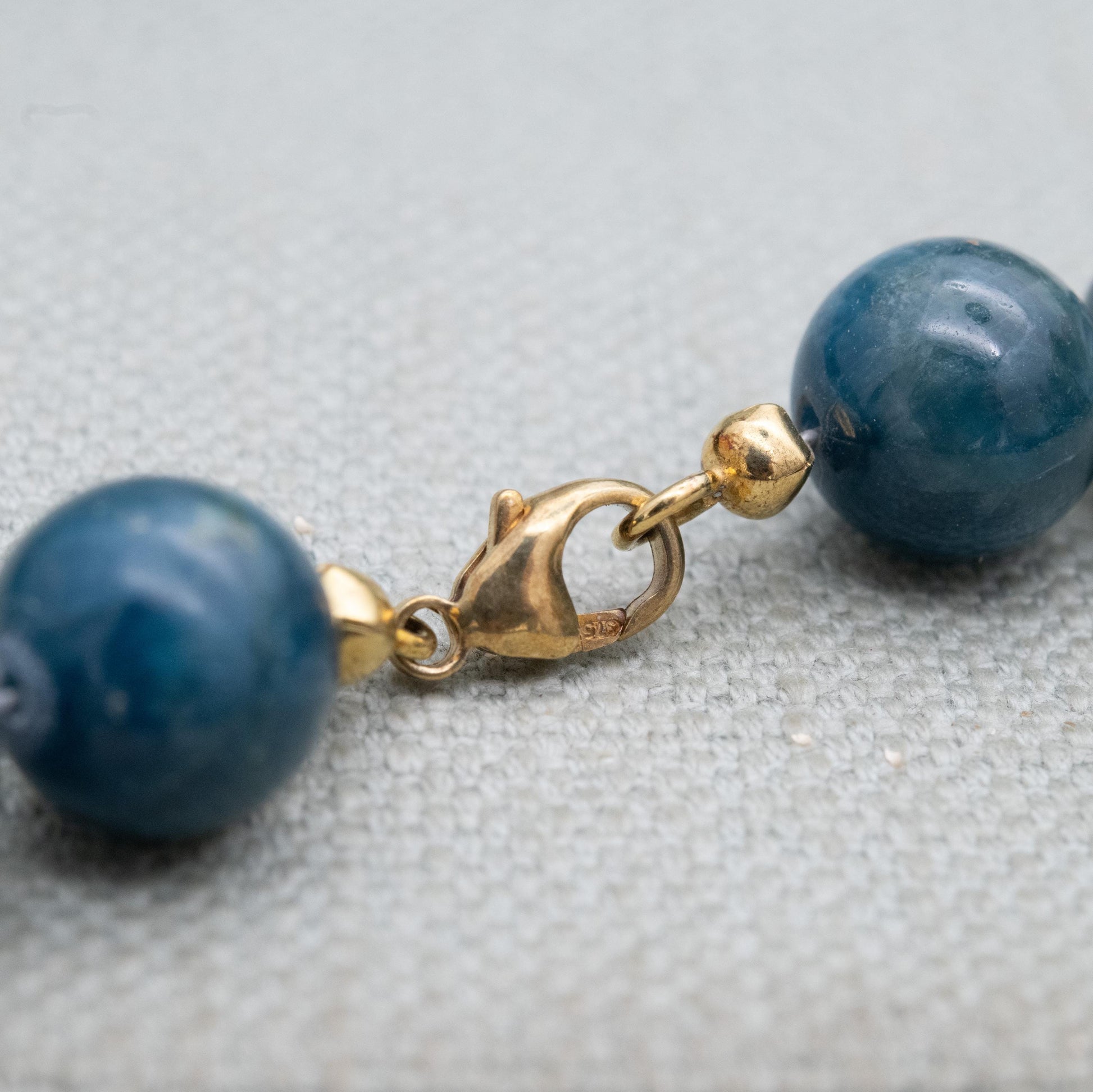 Vintage 9ct Gold Gemstone Necklace with Blue Beads and Gold Spacers - 12mm Beads | 18"