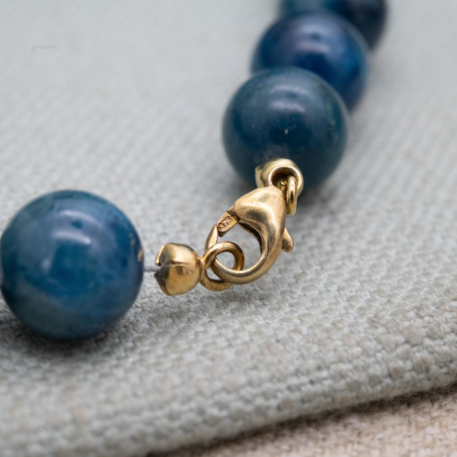 Vintage 9ct Gold Gemstone Necklace with Blue Beads and Gold Spacers - 12mm Beads | 18"