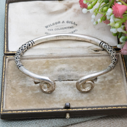 Vintage Sterling Silver Open Cuff Bangle - Traditional Style | Jewellery Gift for Her