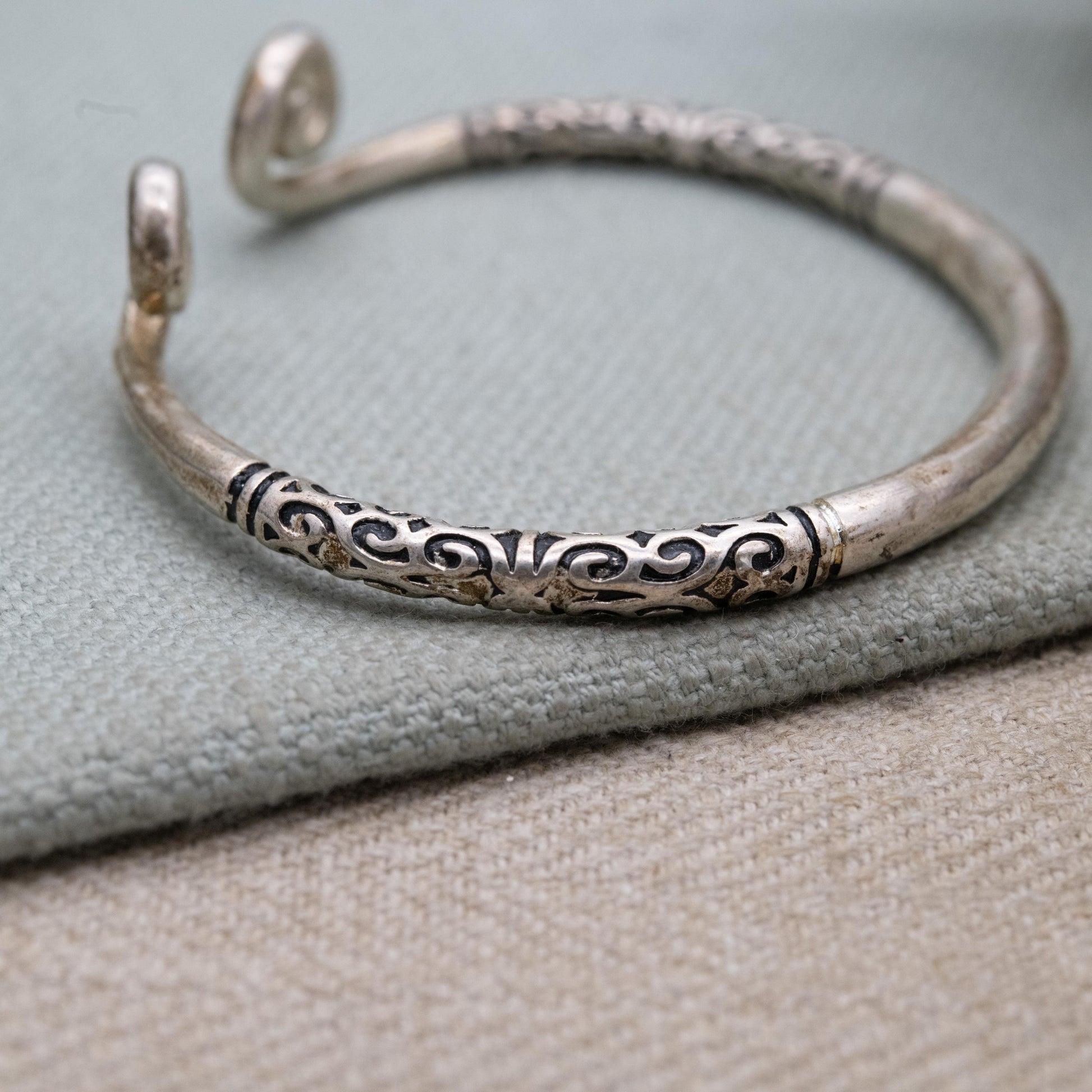 Vintage Sterling Silver Open Cuff Bangle - Traditional Style | Jewellery Gift for Her