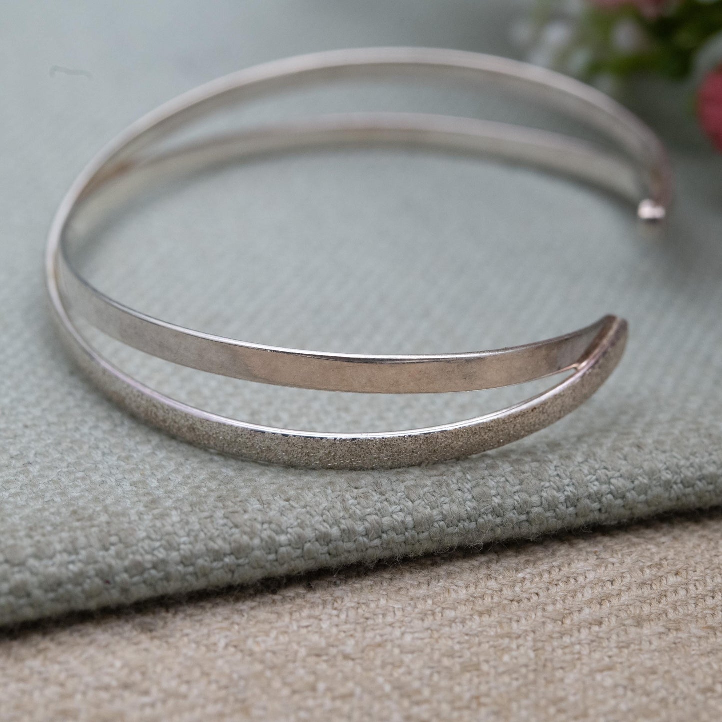 Sterling Silver Open Cuff Bangle - Textured Cross Design | Jewellery Gift for Her