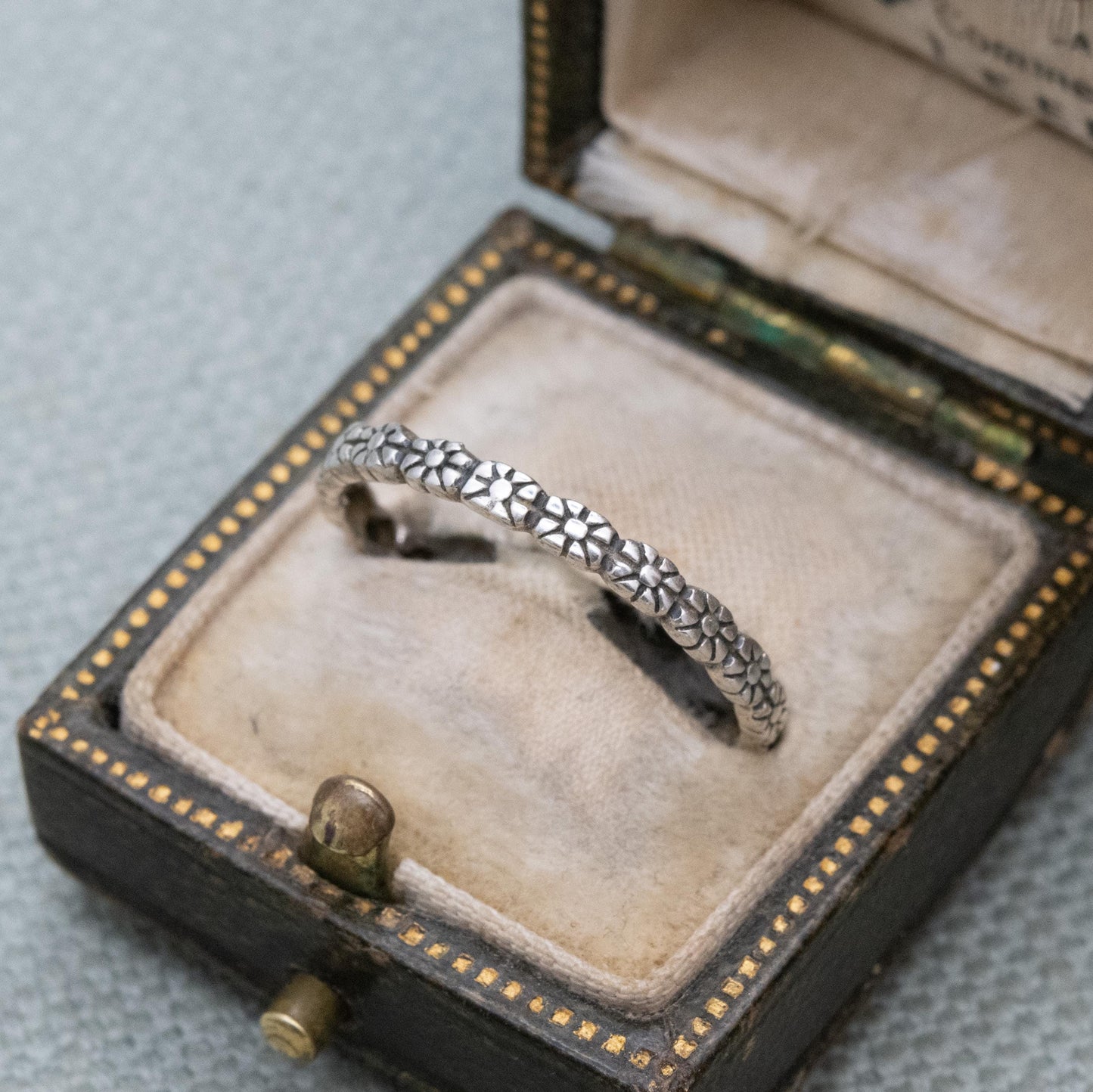 Sterling Silver Flower Band Ring - Floral Form Half Eternity | Everyday Silver | Unisex Jewellery | UK Size - P 1/2 | US Size - 7 3/4