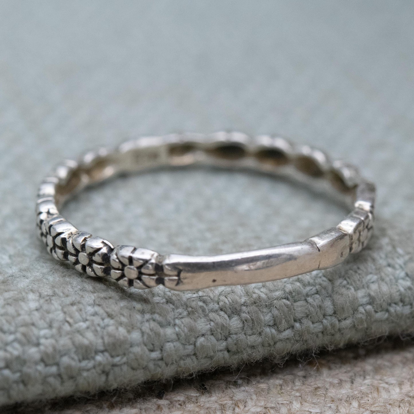 Sterling Silver Flower Band Ring - Floral Form Half Eternity | Everyday Silver | Unisex Jewellery | UK Size - P 1/2 | US Size - 7 3/4