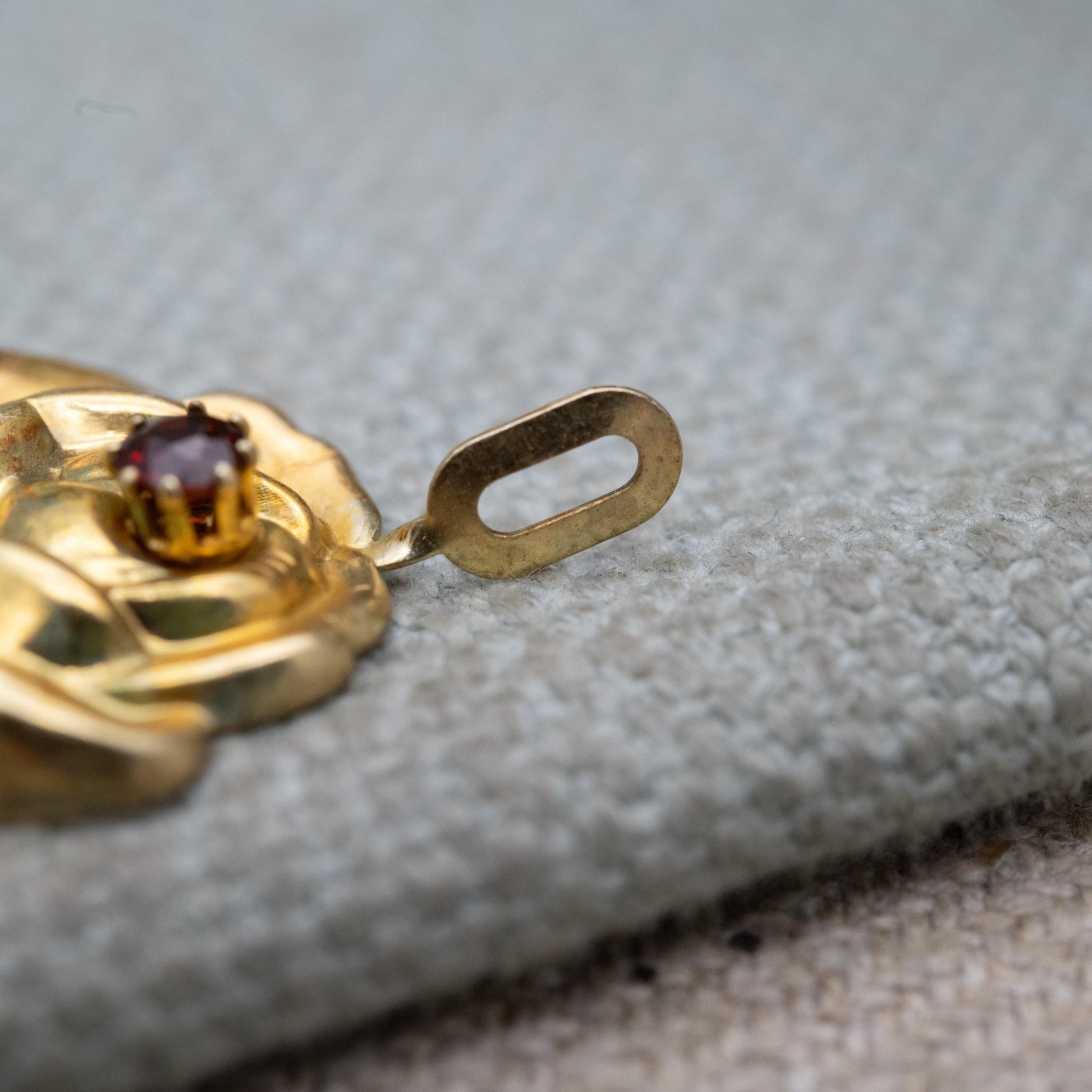 Vintage Sterling Silver Gold Plated Rose Flower Garnet Pendant - Pretty Textured Flower Jewellery | Gift for Pendant Necklace