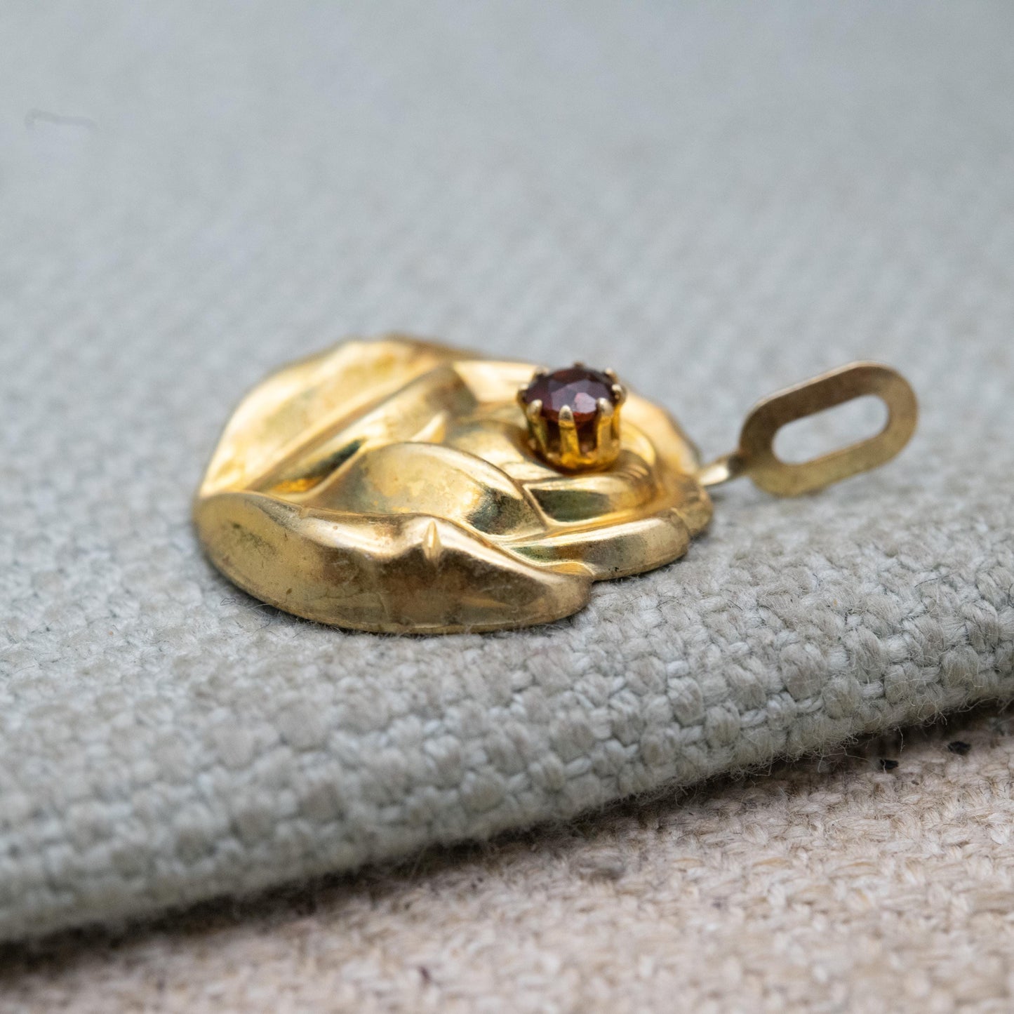 Vintage Sterling Silver Gold Plated Rose Flower Garnet Pendant - Pretty Textured Flower Jewellery | Gift for Pendant Necklace