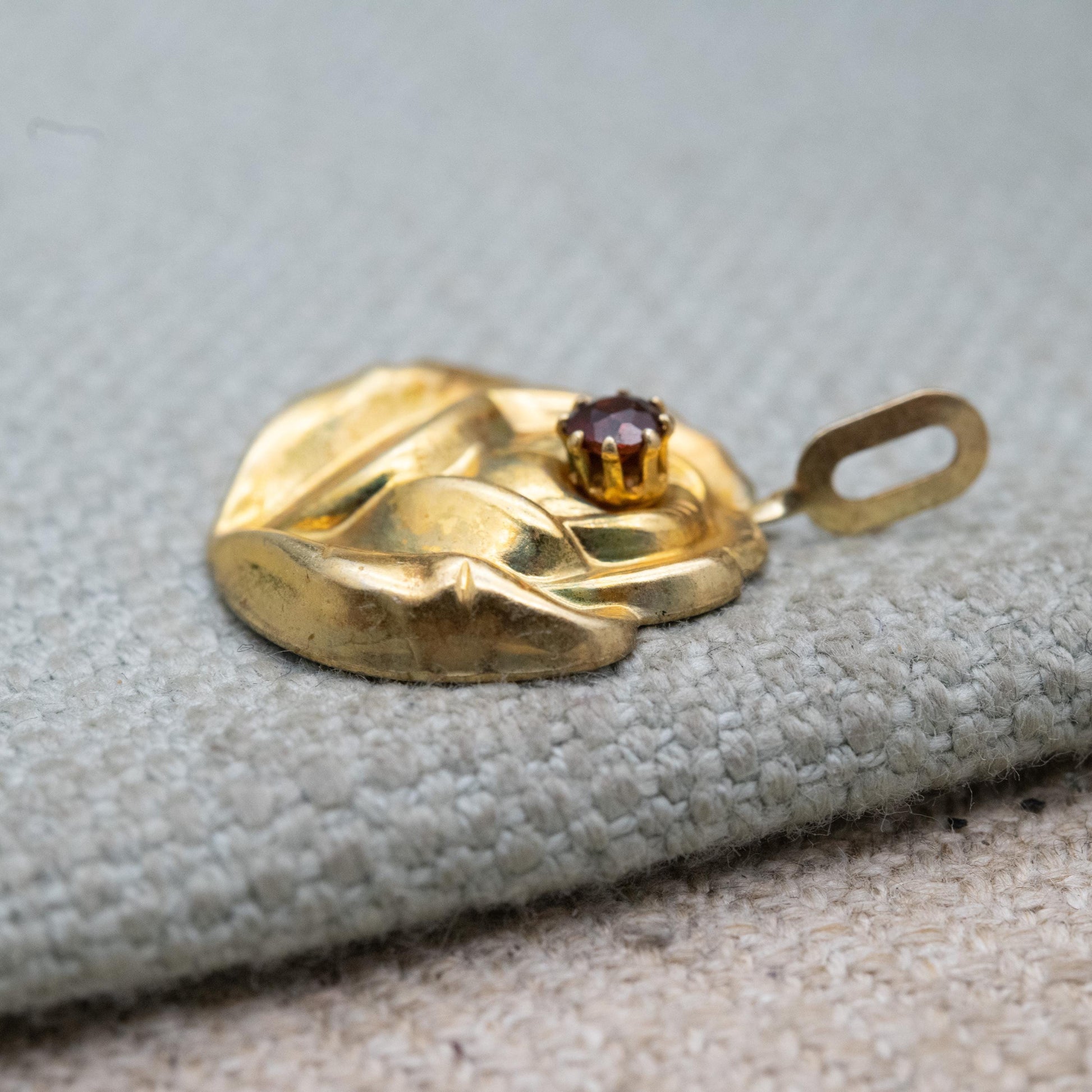 Vintage Sterling Silver Gold Plated Rose Flower Garnet Pendant - Pretty Textured Flower Jewellery | Gift for Pendant Necklace