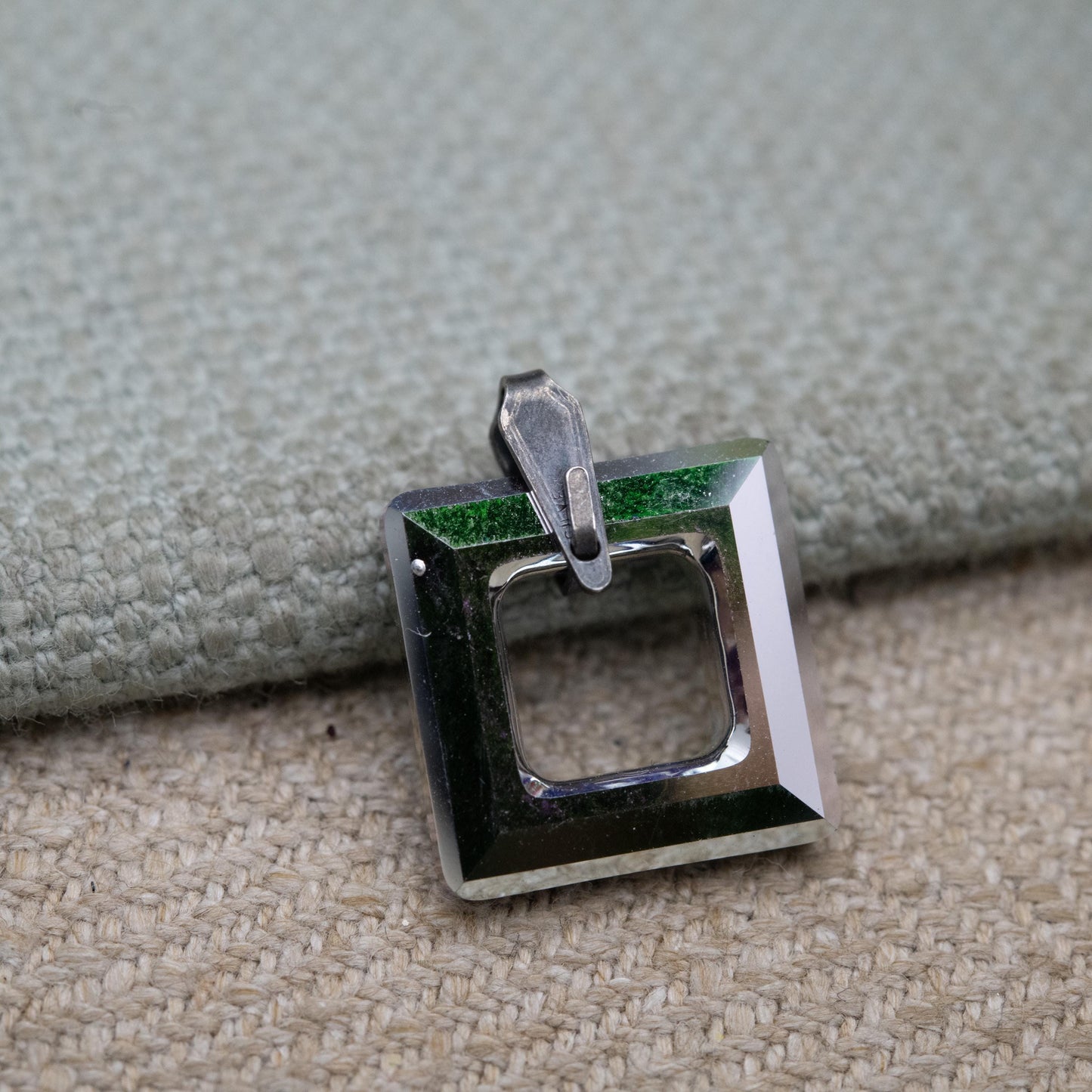 Vintage Sterling Silver Foiled Glass Open Square Pendant - Small Shape Minimalist Pendant for Necklace | Gift for Her