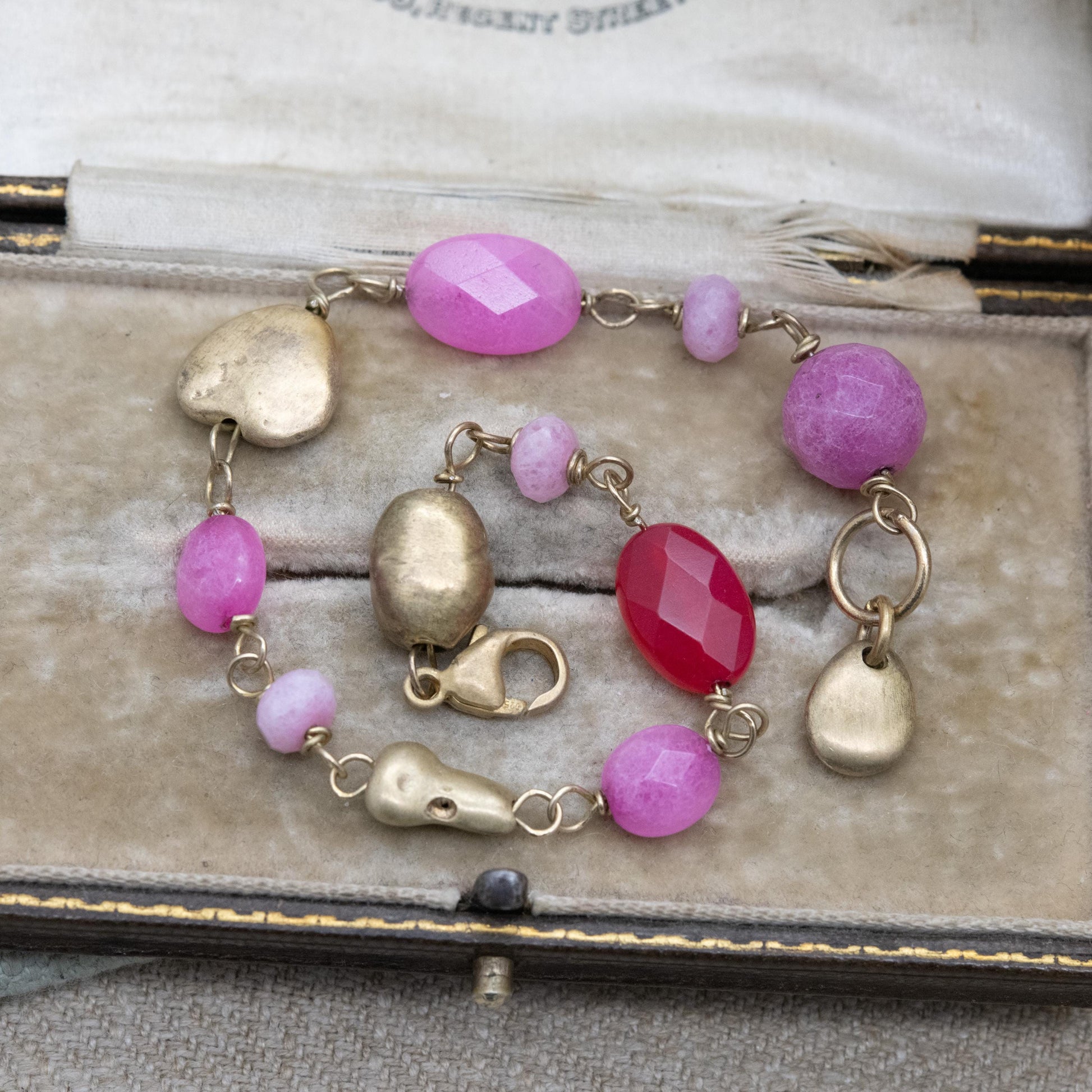 Sterling Silver and Pink Gemstone Bracelet - Gold Plated | Romantic Gift for Her