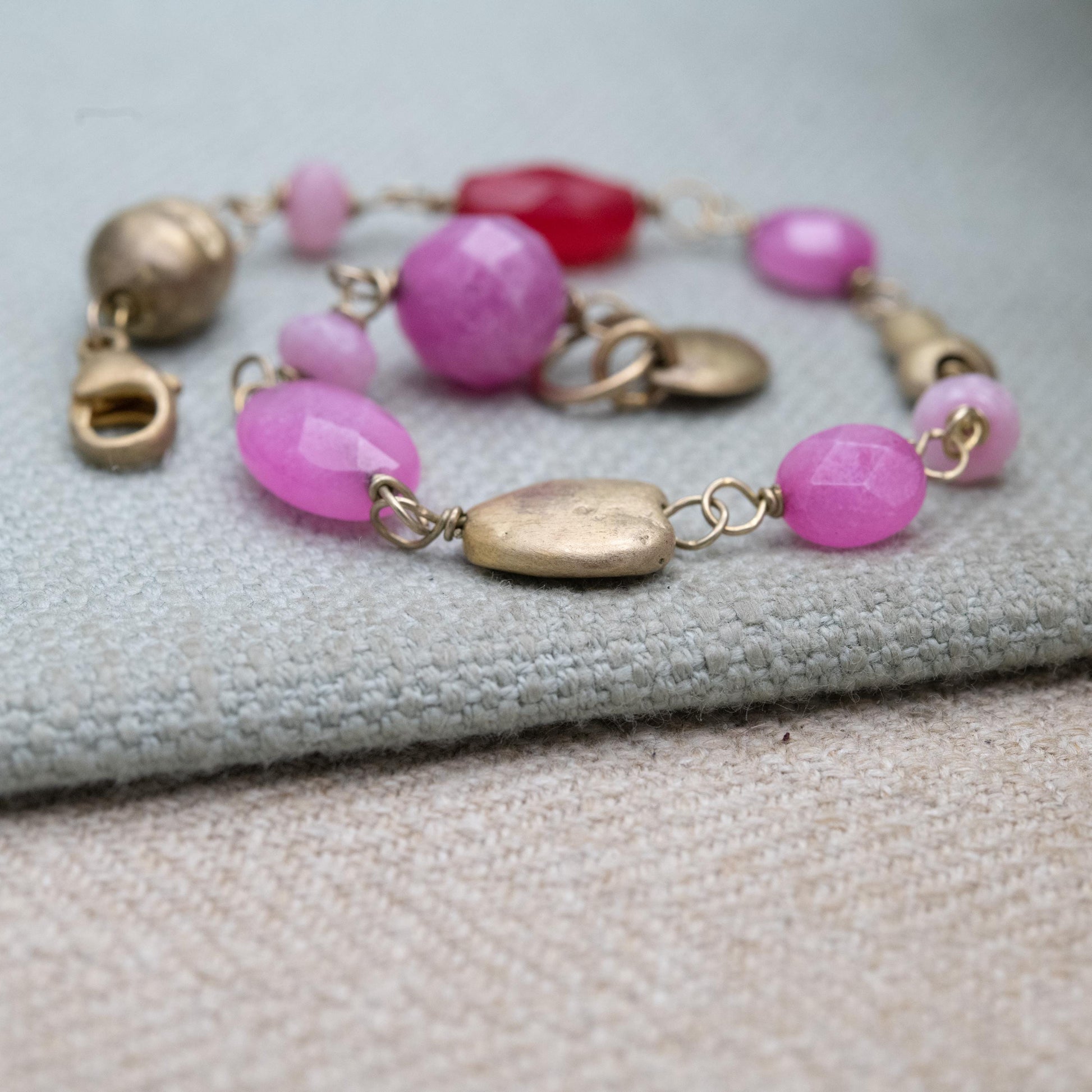 Sterling Silver and Pink Gemstone Bracelet - Gold Plated | Romantic Gift for Her