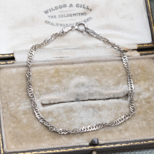 Vintage Italian Sterling Silver Twisted Flat Curb Link Chain Bracelet - Unisex Gift