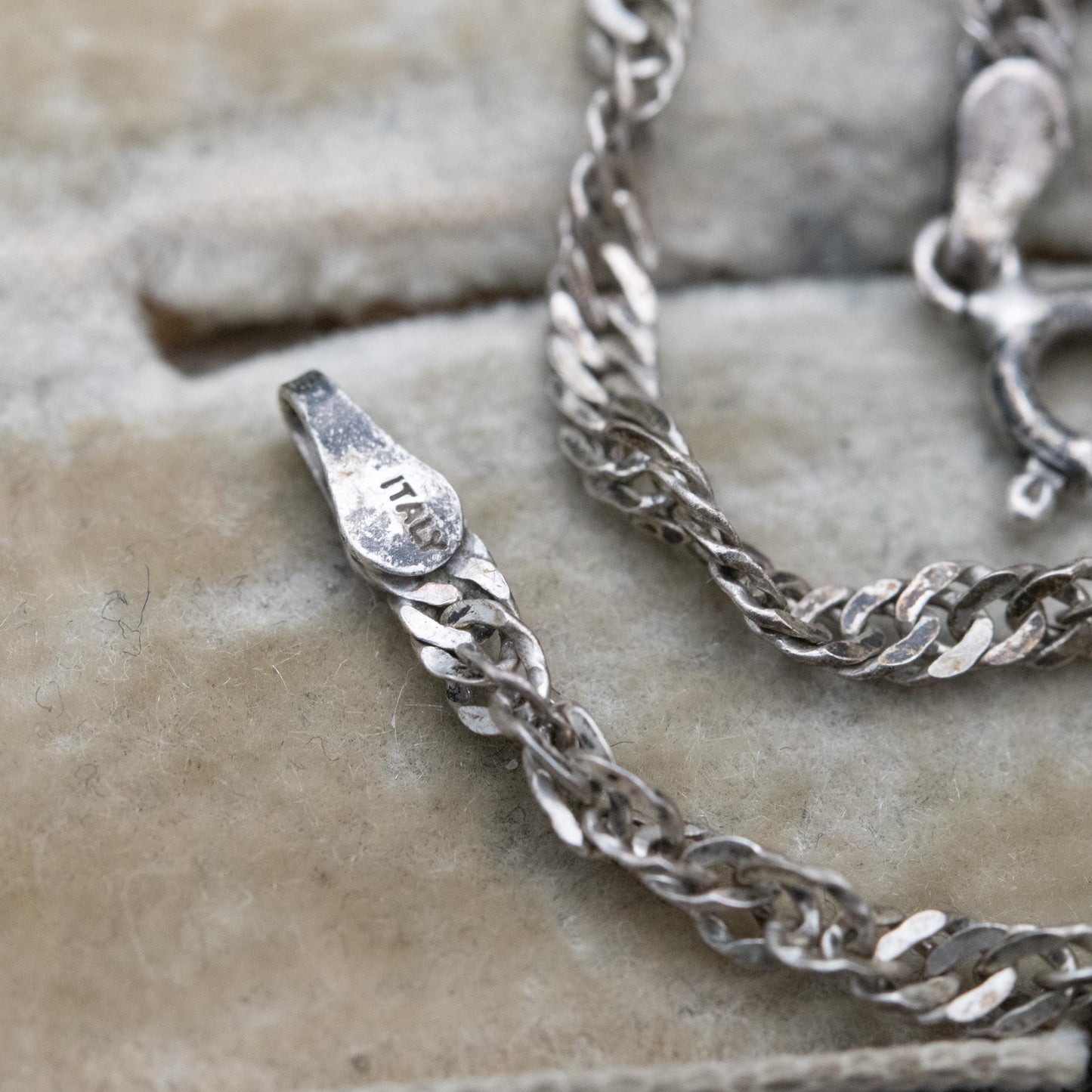 Vintage Italian Sterling Silver Twisted Flat Curb Link Chain Bracelet - Unisex Gift