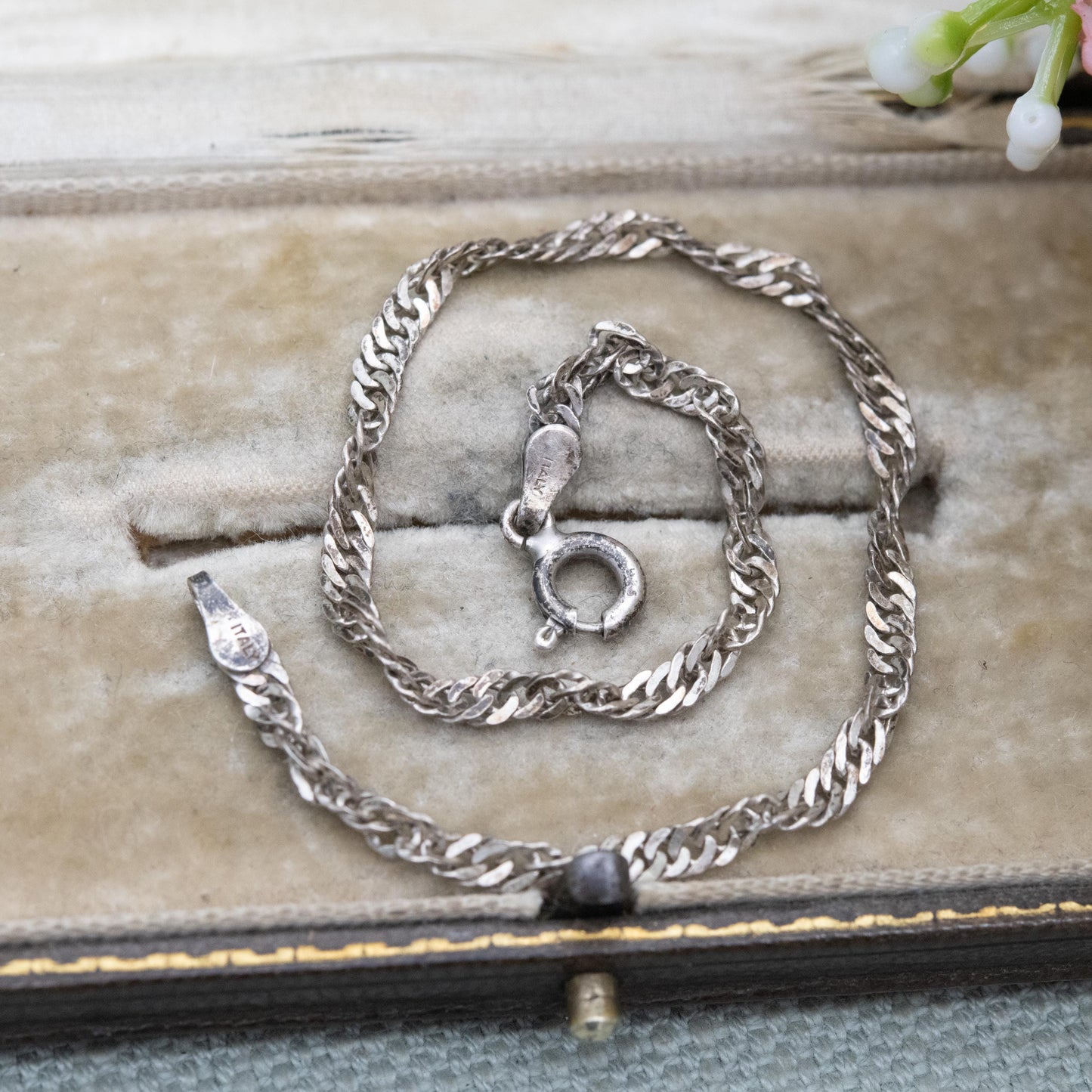 Vintage Italian Sterling Silver Twisted Flat Curb Link Chain Bracelet - Unisex Gift