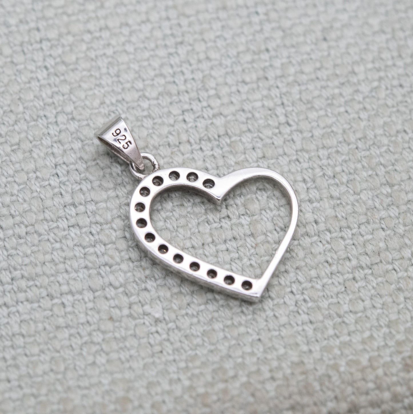 Sterling Silver CZ Love Heart Pendant - Clear Stone pendant for Necklace Stack | Romantic Gift for Her