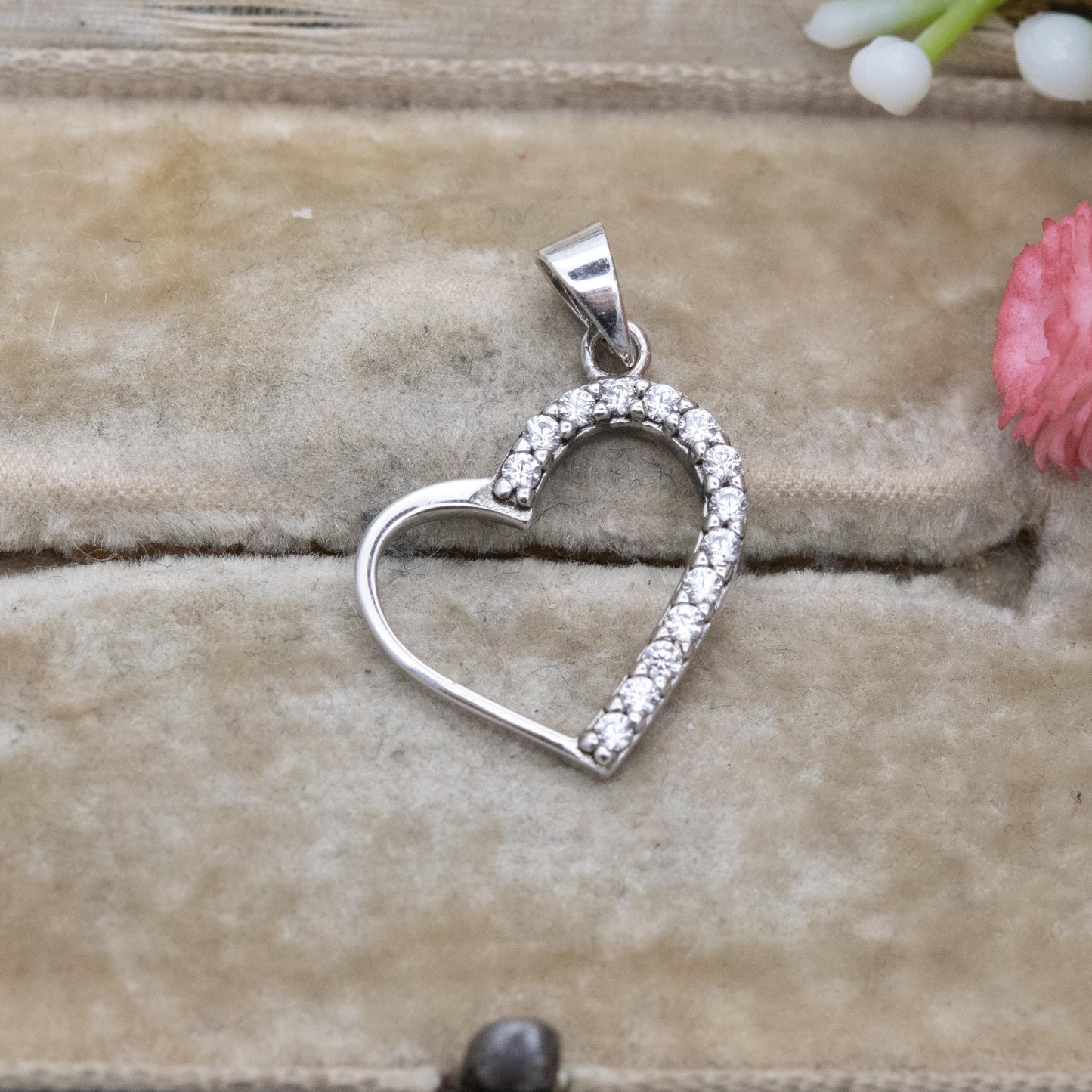 Sterling Silver CZ Love Heart Pendant - Clear Stone pendant for Necklace Stack | Romantic Gift for Her