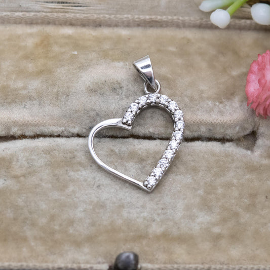 Sterling Silver CZ Love Heart Pendant - Clear Stone pendant for Necklace Stack | Romantic Gift for Her