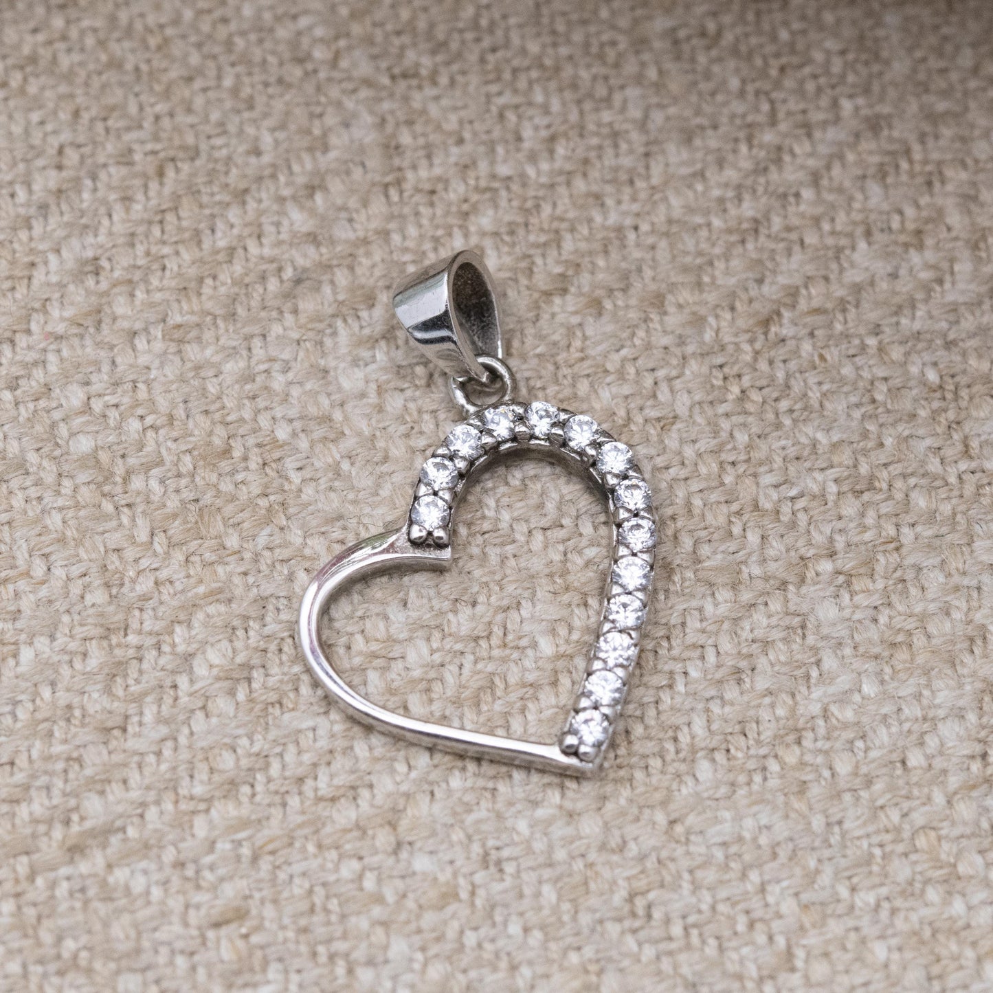 Sterling Silver CZ Love Heart Pendant - Clear Stone pendant for Necklace Stack | Romantic Gift for Her